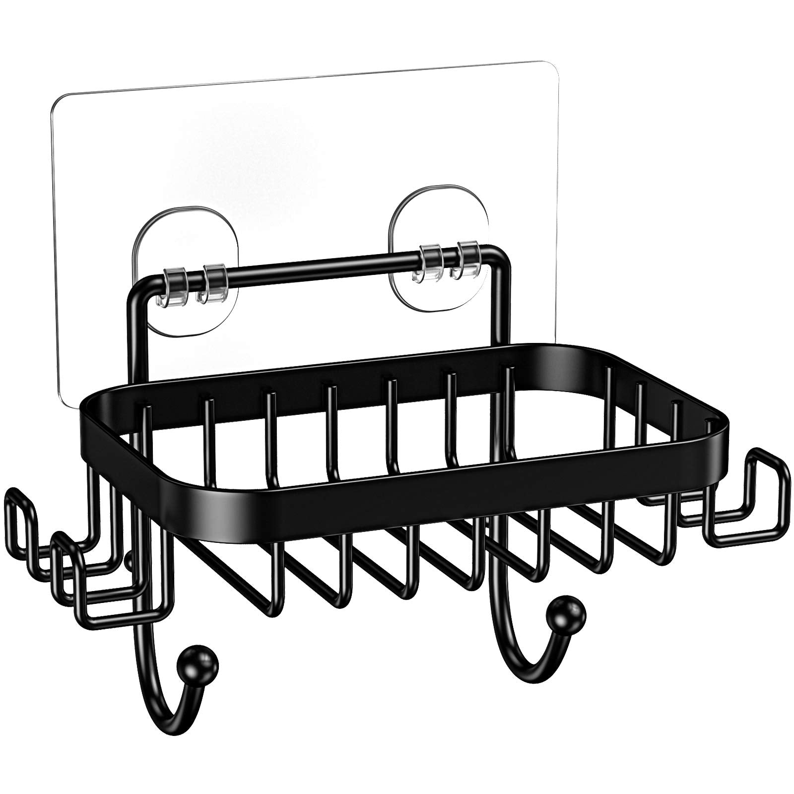 Odesign Soap Dish Holder With 6 Hooks Loofah Bath Sponge Towel Razor Holder For Bathroom Shower Kitchen Adhesive Wall Mounted No