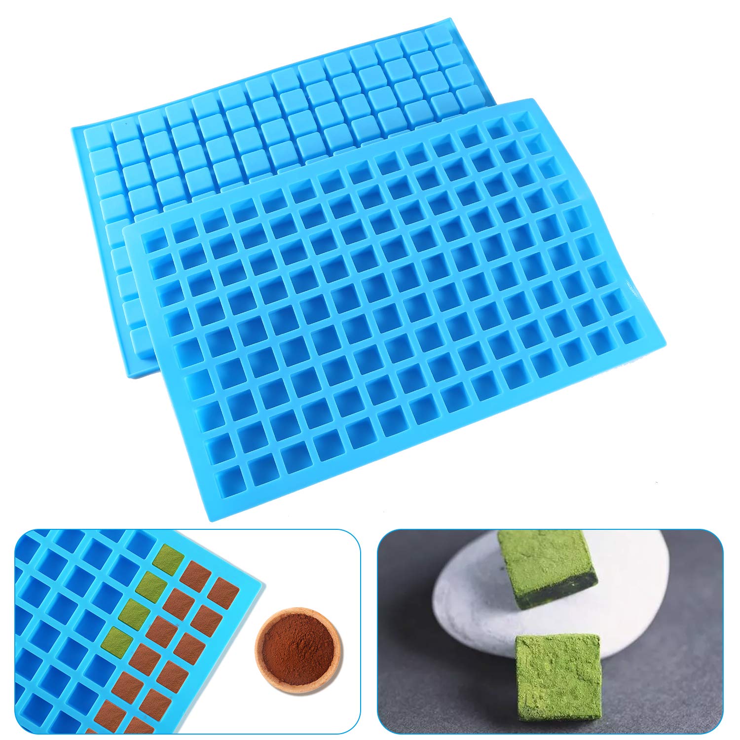 Difenlun Silicone Candy Molds, 2 Pack 126-Cavity Mini Square Chocolate Molds For Gummy Jelly Truffles Pralines Caramels, Ice Cub
