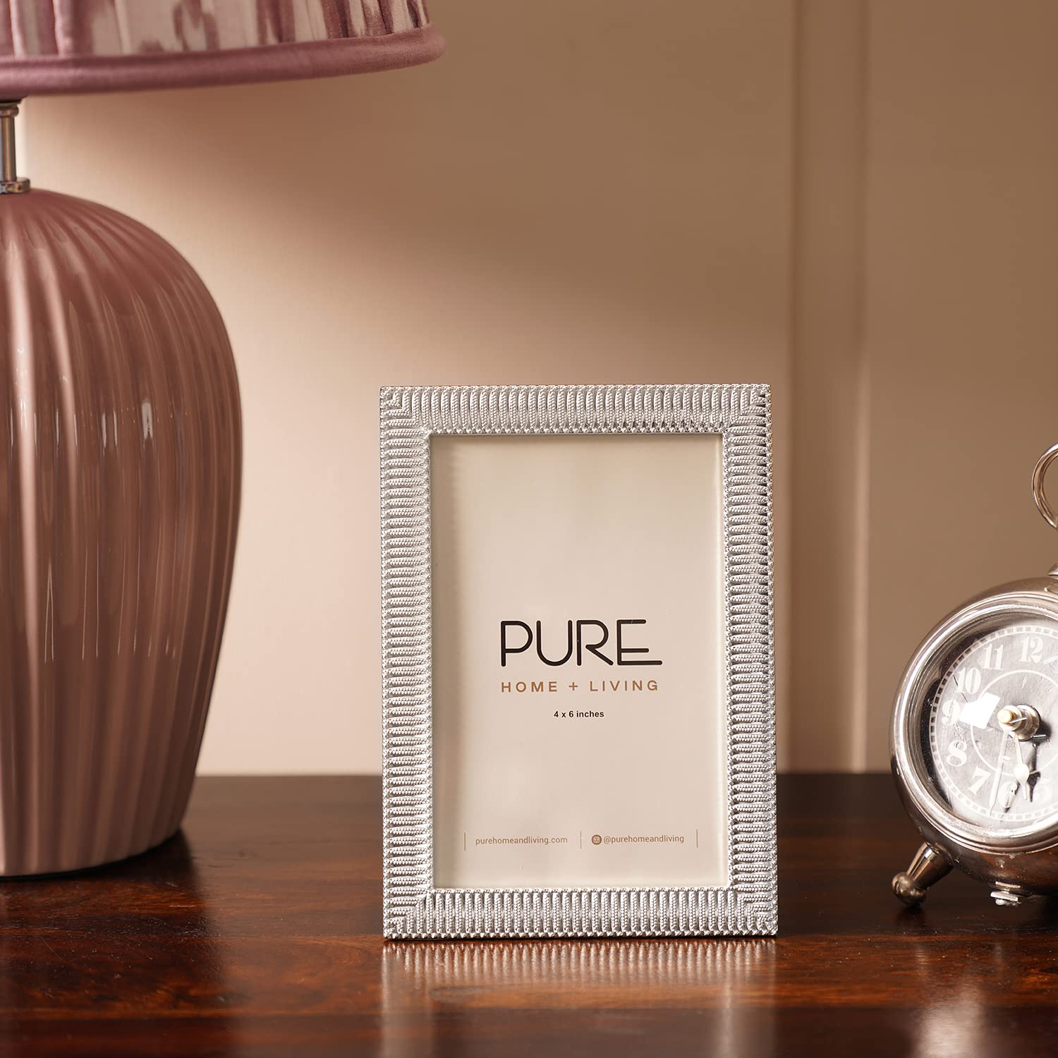 Pure Home + Living Ribbed Design Matte Silver Plated Photo Frame, Tabletop Photo Frame,Decorative Picture Frames For Home Dcor, 