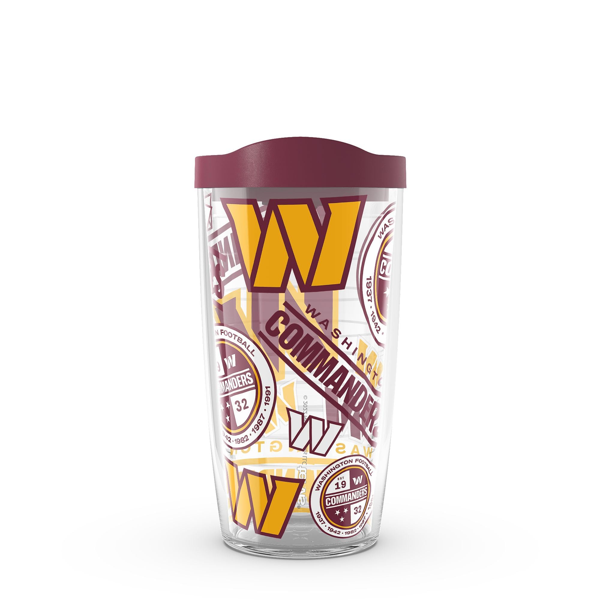 Tervis Made in USA Double Walled NFL Washington Commanders All Over Insulated Tumbler Cup Keeps Drinks Cold & Hot, 16oz, Classic