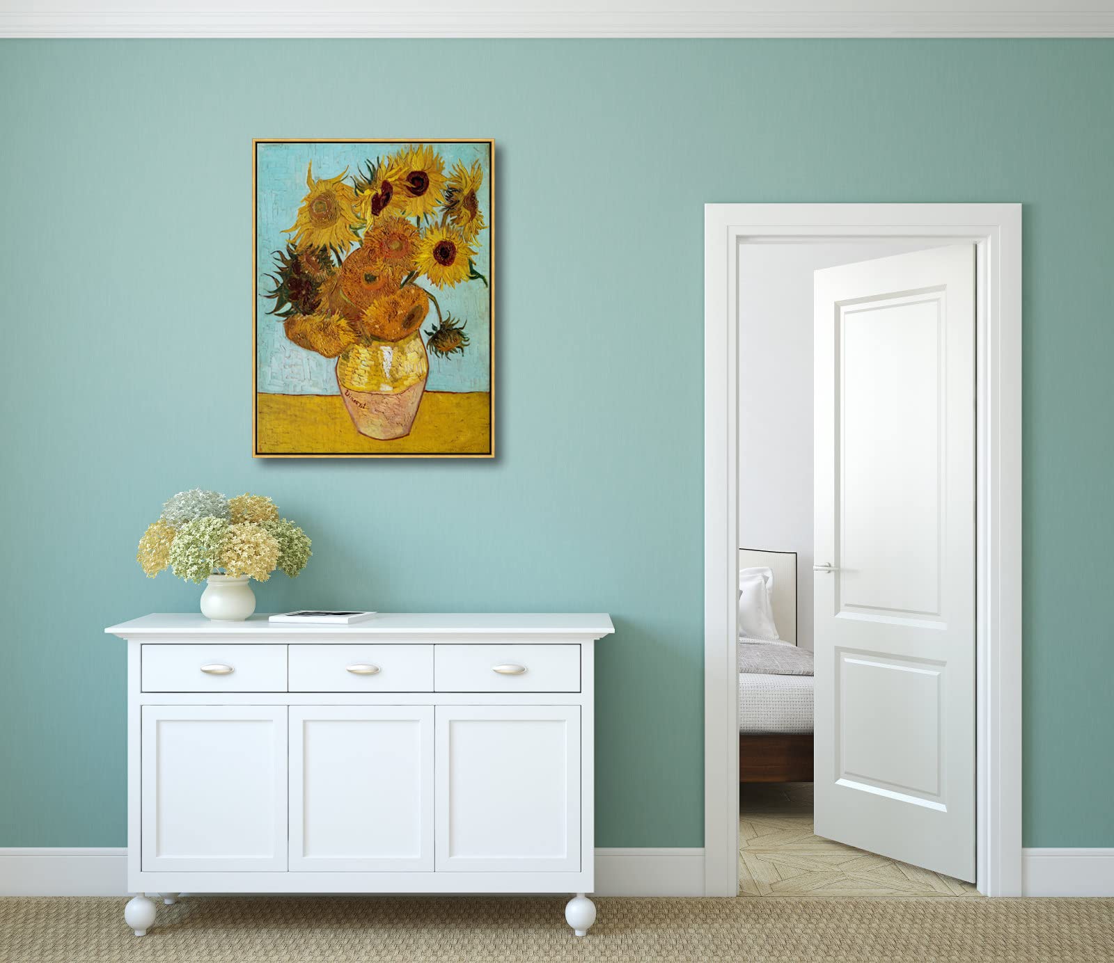 Wieco Art Large Framed Wall Art Of Sunflower By Van Gogh Paintings Reproduction Abstract Canvas Prints For Home Living Room Deco