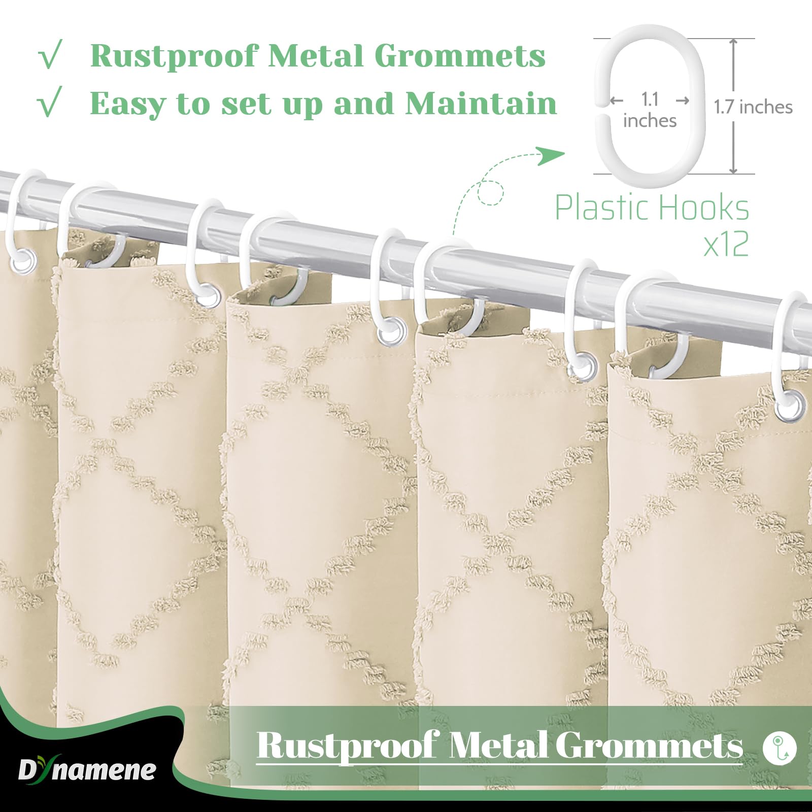 Dynamene Beige Fabric Shower Curtain, Boho Tufted Geometric Striped Tassel Shower Curtain For Bathroom, Shabby Chic Textured Mod
