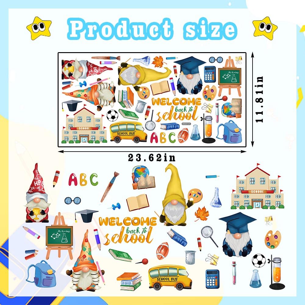 Alibbon Welcome Back To School Wall Stickers For Classroom, Gnome Stickers For Kids, First Day Of School Stickers For Children,