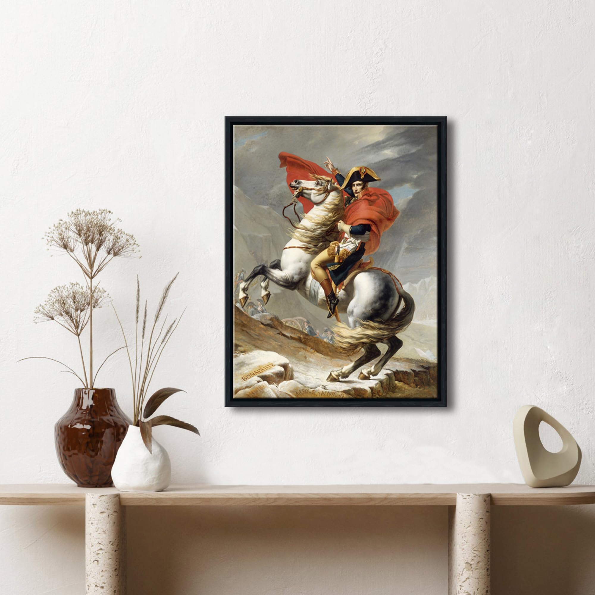 Wieco Art Framed Napoleon Crossing The Alps Of Jacques-Louis David Oil Paintings Reproduction Abstract Hd Prints Wall Decor Clas