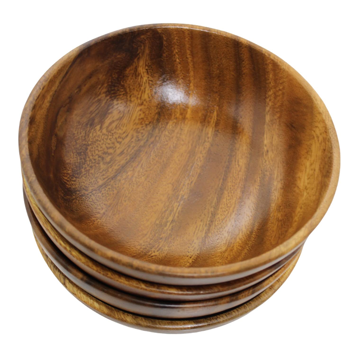 Wrightmart Wooden Acacia Round Bowl Set, 7'' Diameter, Ideal For Serving Food, Salads, Fruits - Perfect For Kitchen, Dining, Or