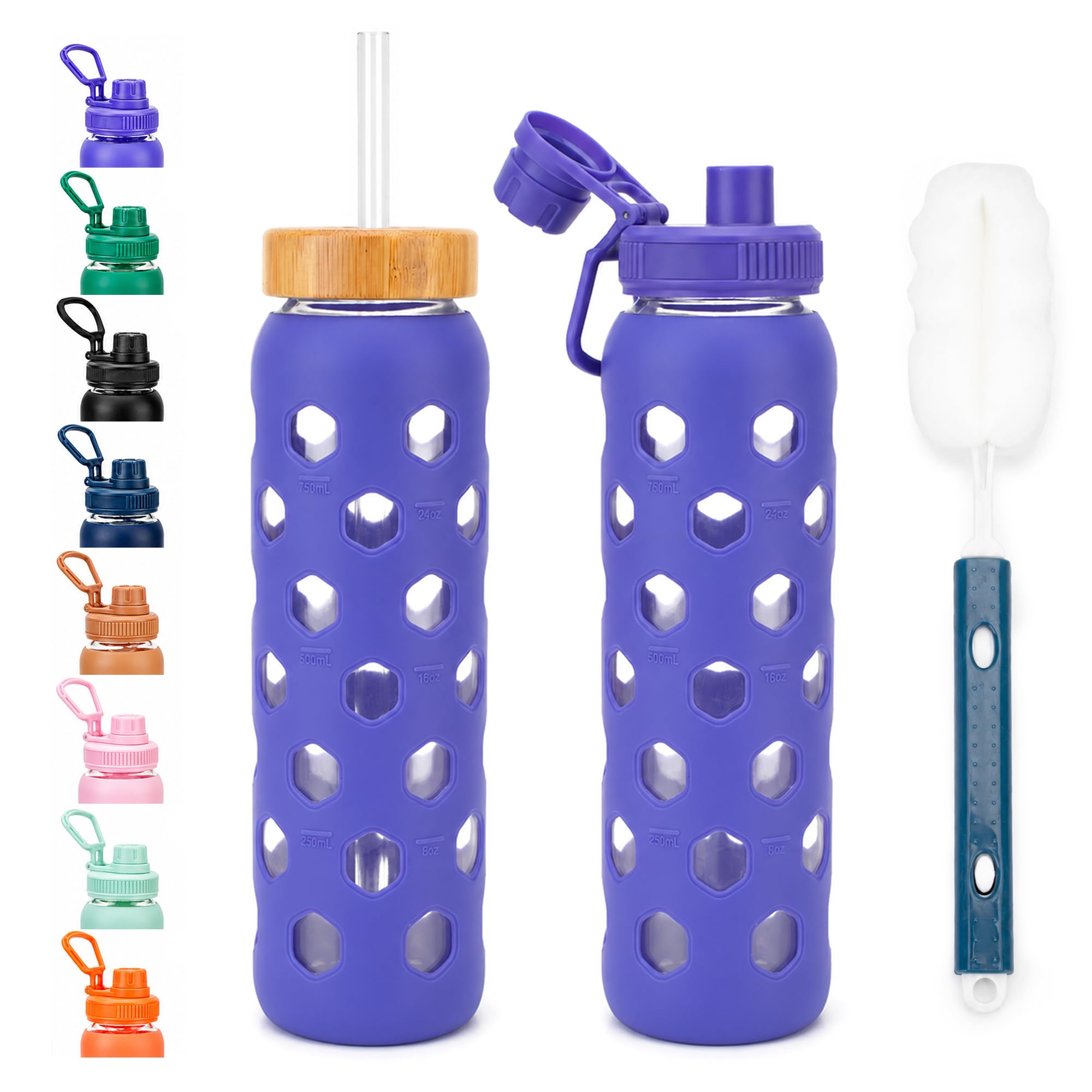 Zukro 32oz Glass Water Bottles with Lid, Leak Proof, Periwinkle