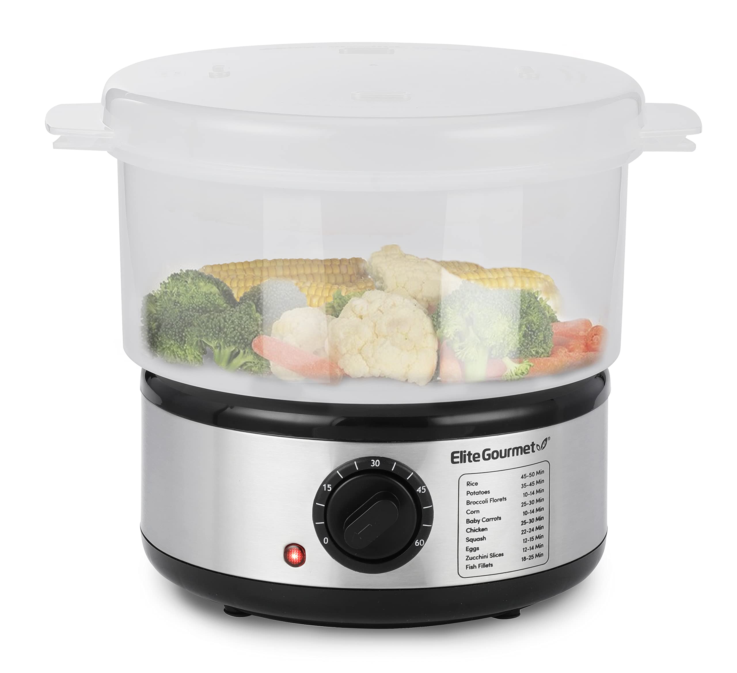 Elite Gourmet Est250 2.5 Quart Electric Compact Mini Food Vegetable Steamer, 400W With Bpa-Free Tray, Auto Shut-Off 60-Min Timer