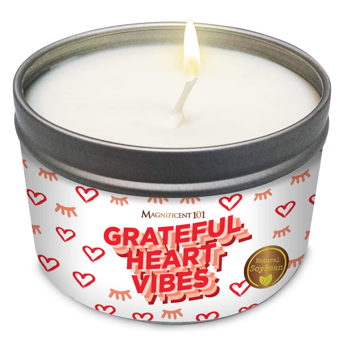 Magnificent 101 Long-Lasting Grateful Heart Vibes Aromatherapy Candle | 6 Oz - 35-Hour Burn | 100% Soy Wax, Cedar & Lavender Ess