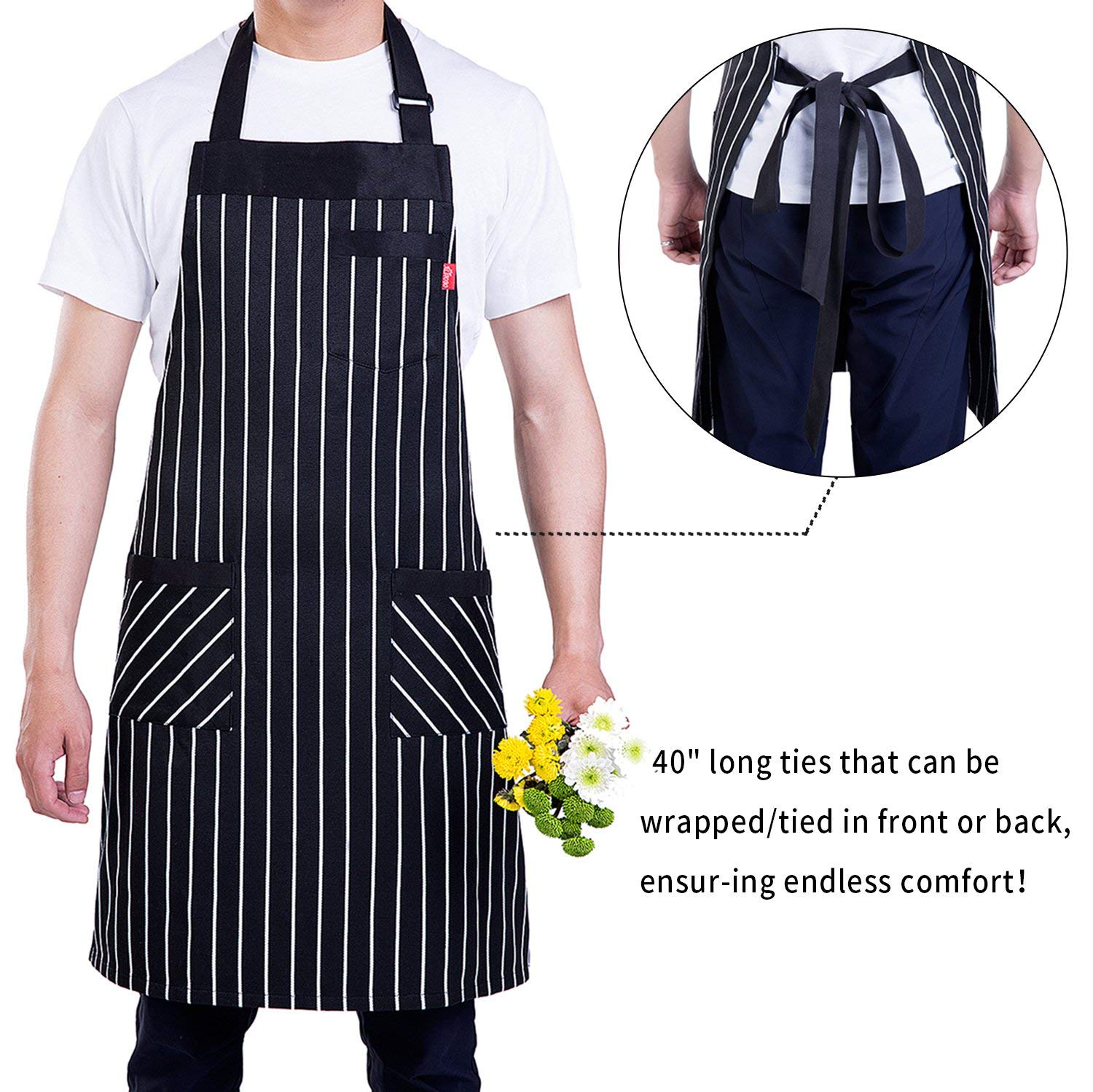 Alipobo Aprons For Women And Men, Kitchen Chef Apron With 3 Pockets And 40'' Long Ties, Adjustable Bib Apron For Cooking, Servin