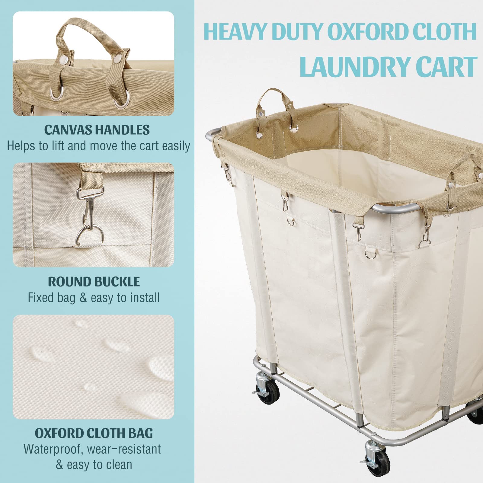 Plkow Laundry Cart With Wheels 320L Large Rolling Laundry Cart For Commercial/Home, Rolling Laundry Basket With Steel Frame And