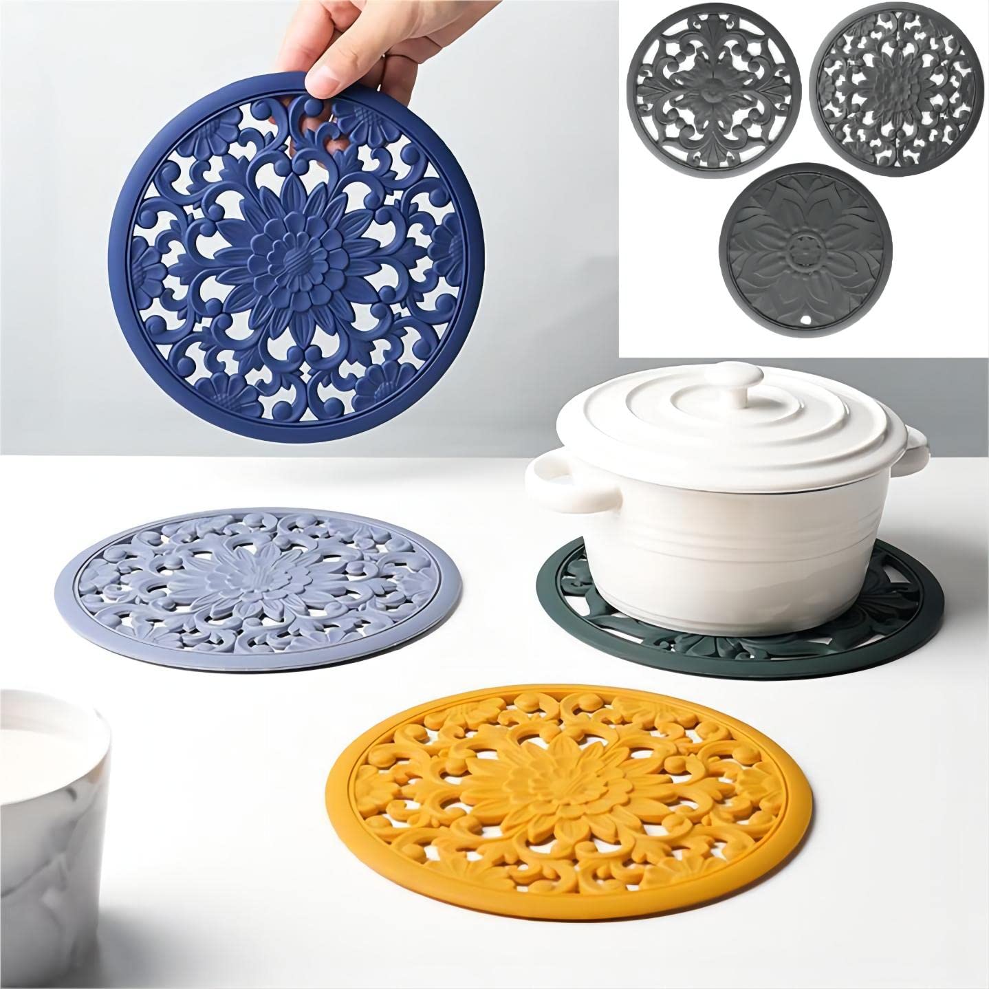 Viwehots Silicone Trivets Mats -Silicon Mat For Hot Pots And Pans, Multi-Use Carved Hot Pads And Mats, Flexible Modern Kitchen T