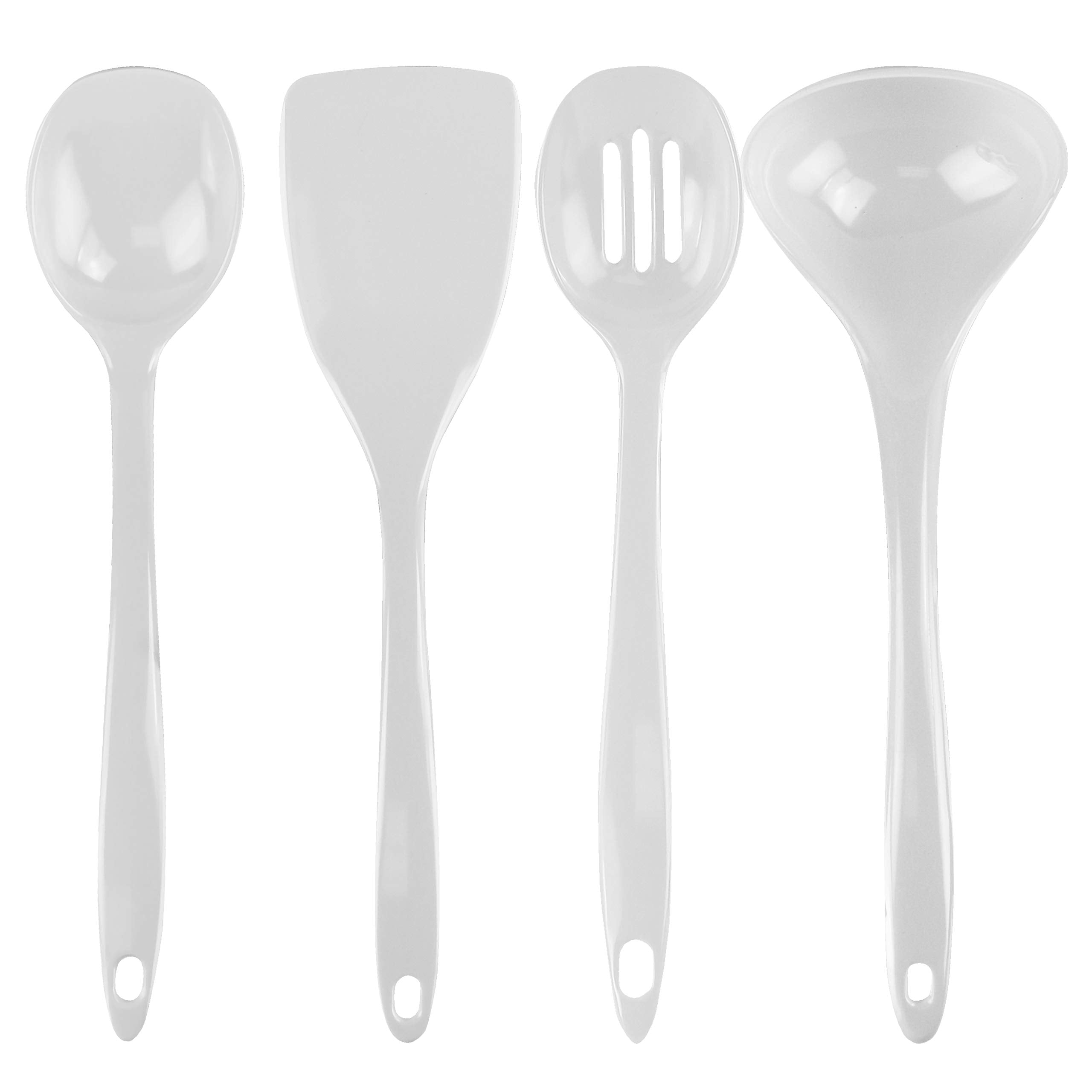 Reston Lloyd 100% Melamine Kitchen Utensil Set, Non Scratching Ladle, Spoon, Slotted Spoon & Spatula, Easy To Hold, Set of 4, Wh