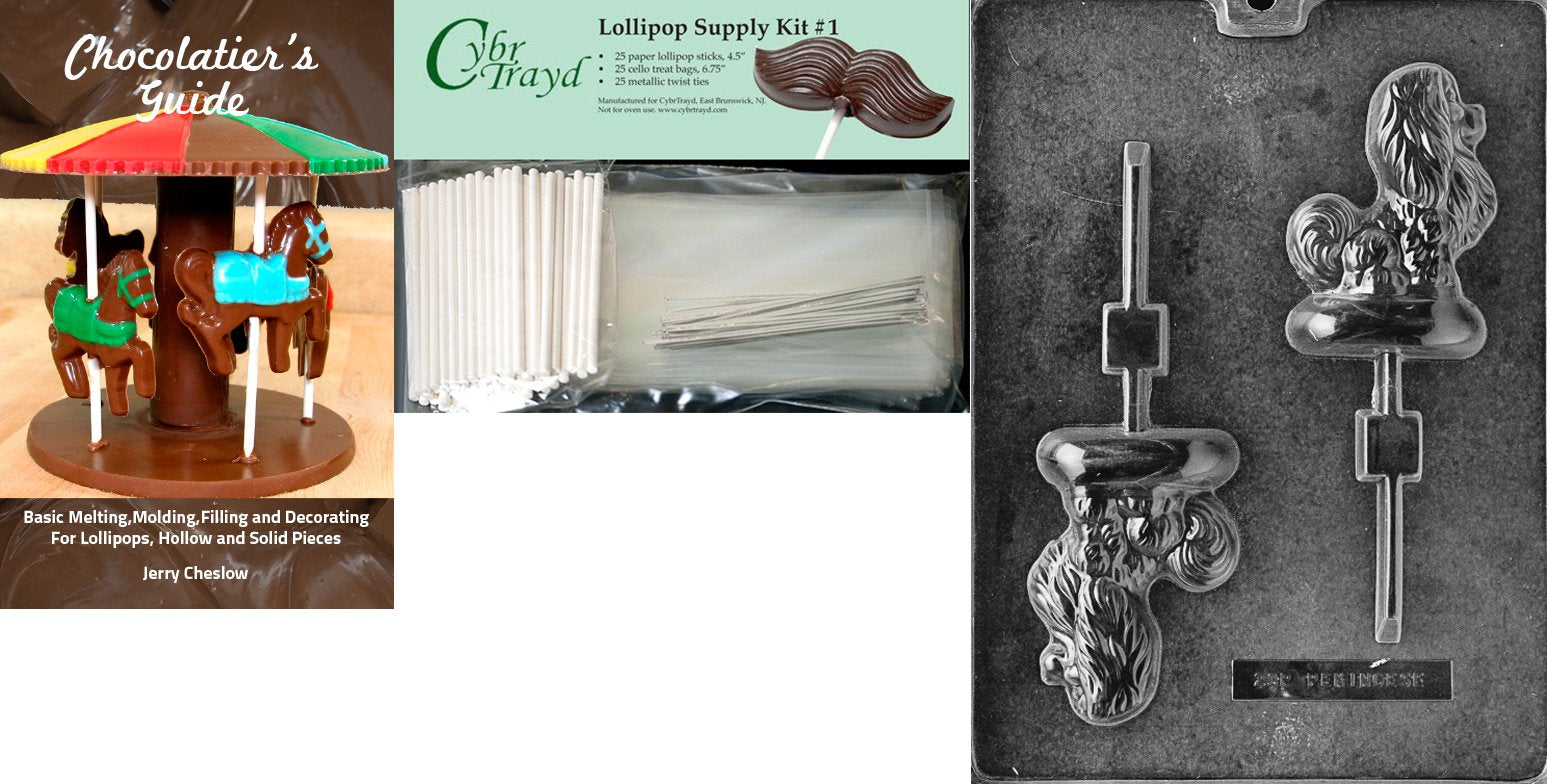 Cybrtrayd Pekingese Lolly Dog Chocolate Candy Mold With Chocolatier'S Bundle, Includes 25 Lollipop Sticks, 25 Cello Bags And 25