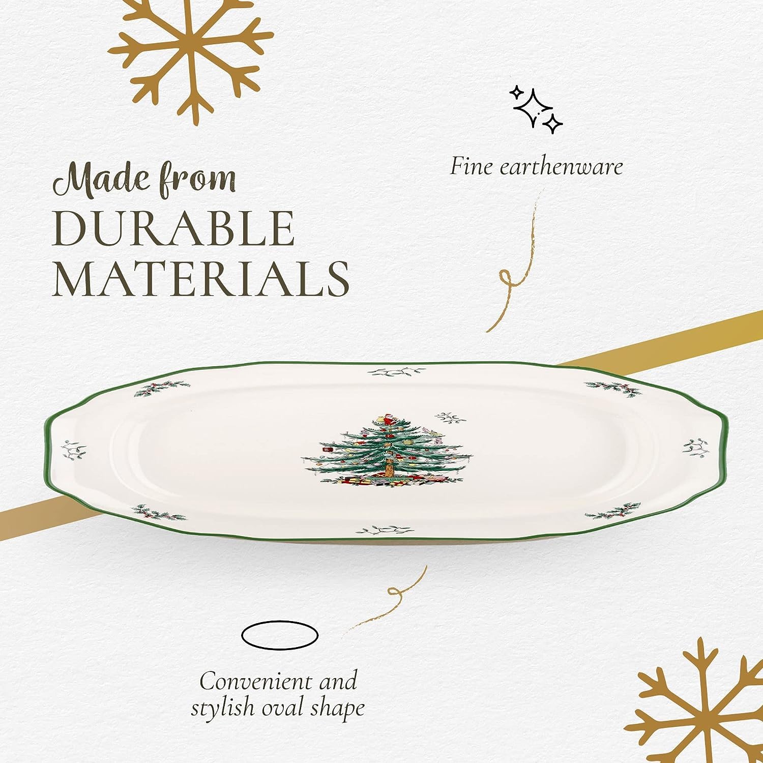 Spode Christmas Tree Sculpted Octagonal Platter, 14-Inch Holiday Serving Platter for Meats, Cheeses & Desserts, Dishwasher & Mic