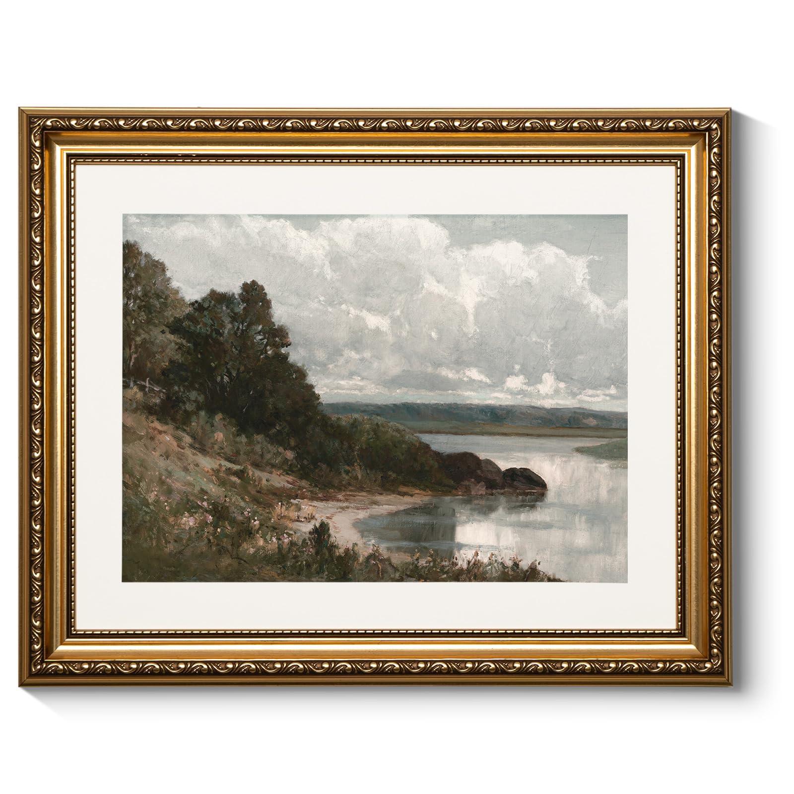 Arpeotcy Vintage Gold Pictures Framed Wall Art, Retro Seaside Landscape Paintings, Canvas Prints Frame Artwork, Victorian Wall D