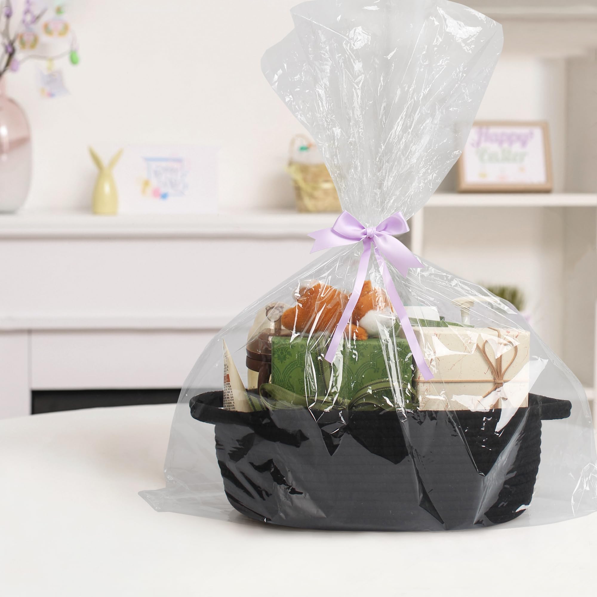 MEGASKET Black Woven Basket, 13    x 9    x 5    Cute Dog Toy Basket, Soft Cotton Rope Storage Box, Cat Toy Bin, Baskets for Gif
