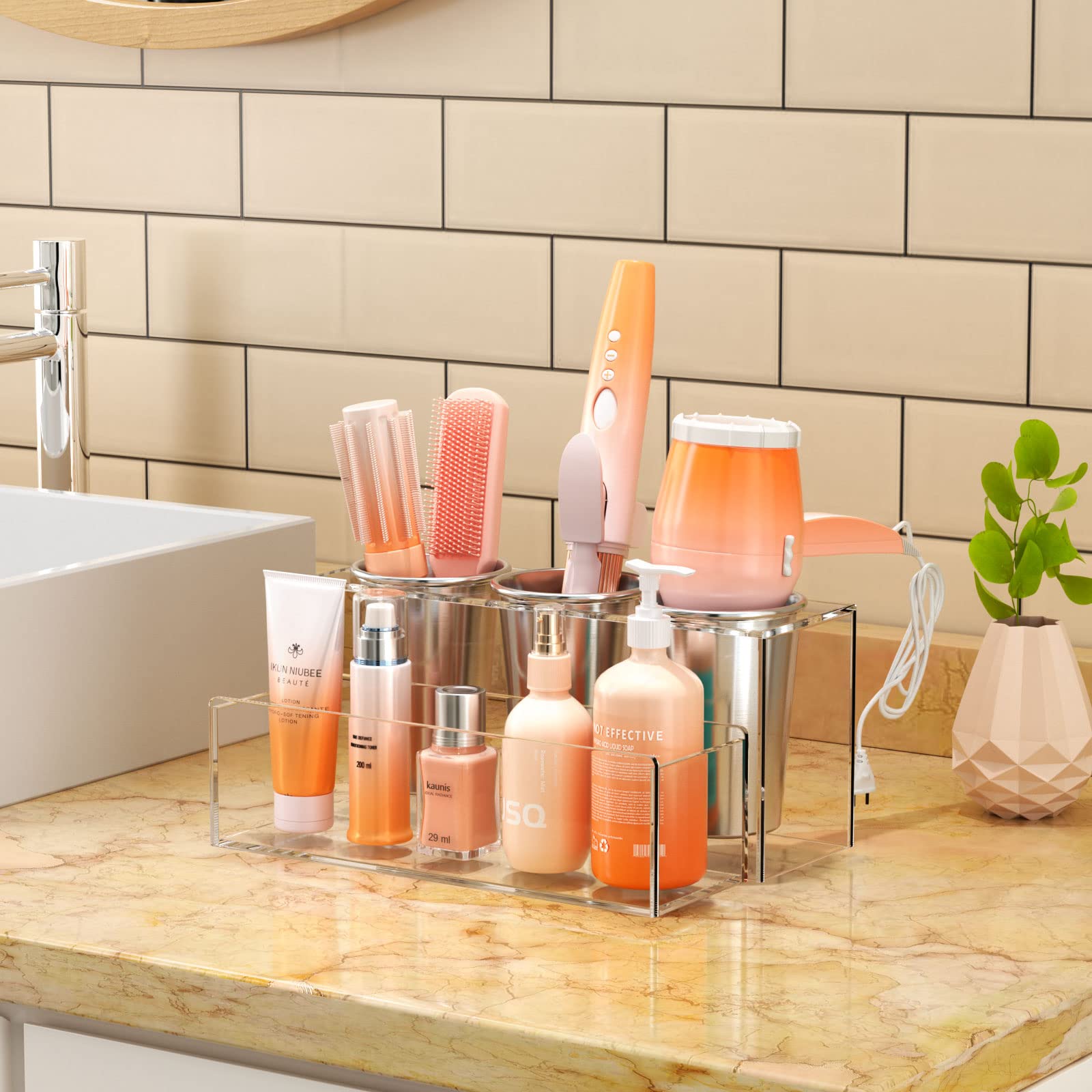 Niubee Hair Tool Organizer, Acrylic Hair Dryer And Styling Holder, Bathroom Countertop Blow Dryer Organizer, Vanity Storage Stan