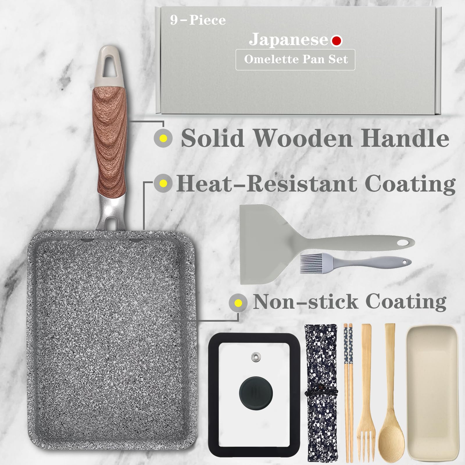 Dxbviex 9 Pcs Tamagoyaki Pan Set, Japanese Omelette Pan Nonstick With Lid, Square Japanese Egg Pan, Rectangle Tamago Pan 7'' X 5