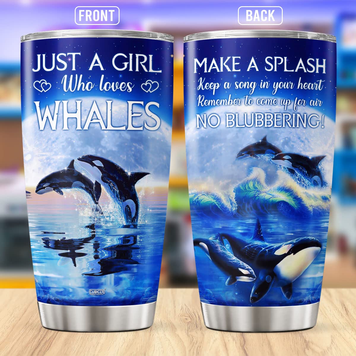 Cubicer Whale Stainless Steel Tumbler Whale Tail Coffee Cups Tumblers Beluga Whale 20 Oz Mugs Decor Mug Inspirational Insulated