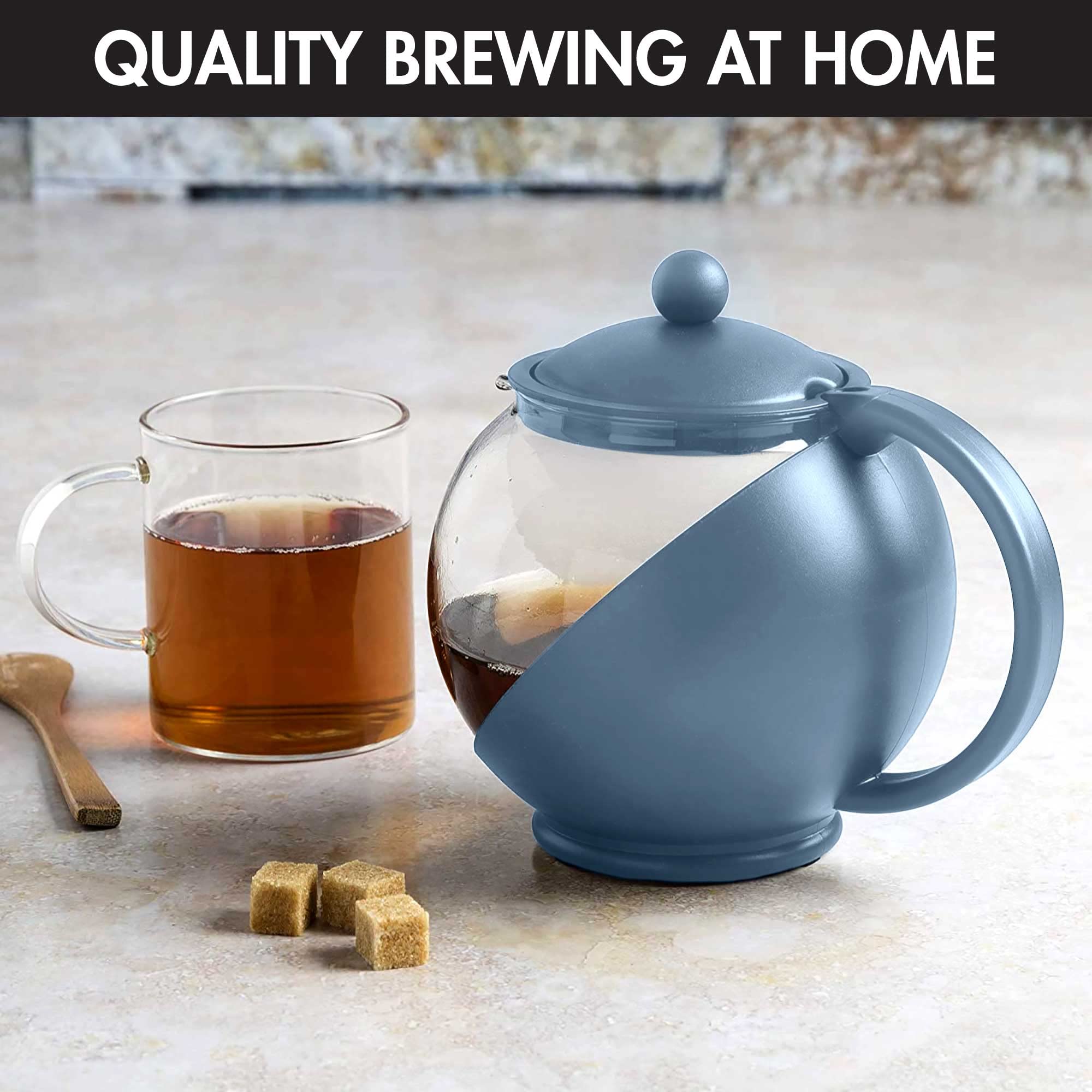 Primula Half Moon Teapot With Removable Infuser, Glass Tea Maker With Reusable Fine Mesh Stainless Steel Filter, Dishwasher Safe
