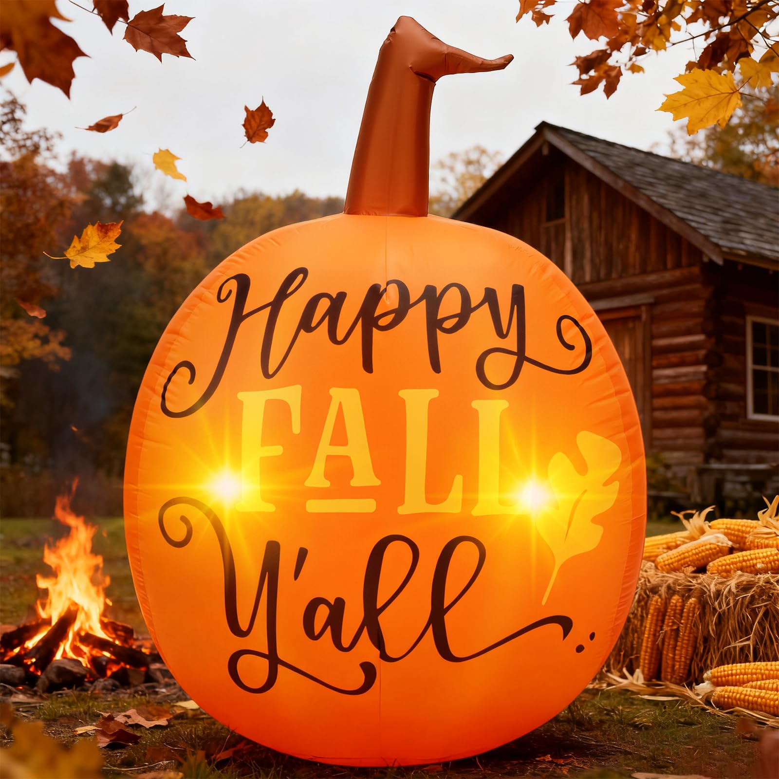 Soulchen Thanksgiving Fall 5.25 ft Pumpkin Inflatable Decorations Blow up Decor Fall Pumpkin with LED Lights Inflatable Decorati