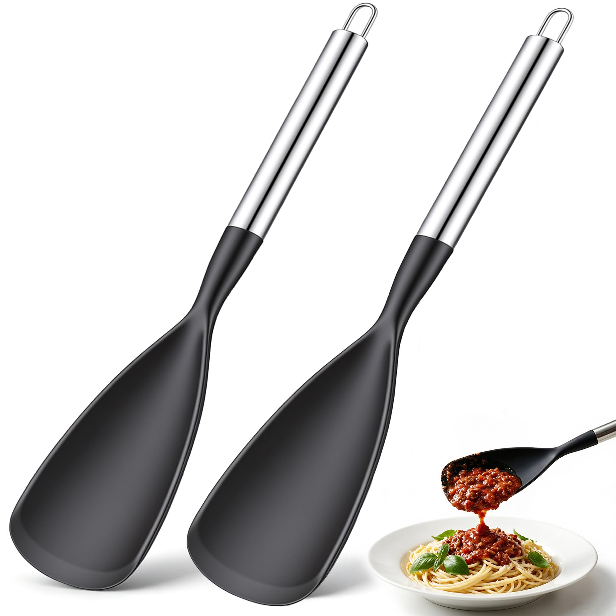 Cooking Spoon for Nonstick Cookware Long Handle Silicone Scoop Spatula