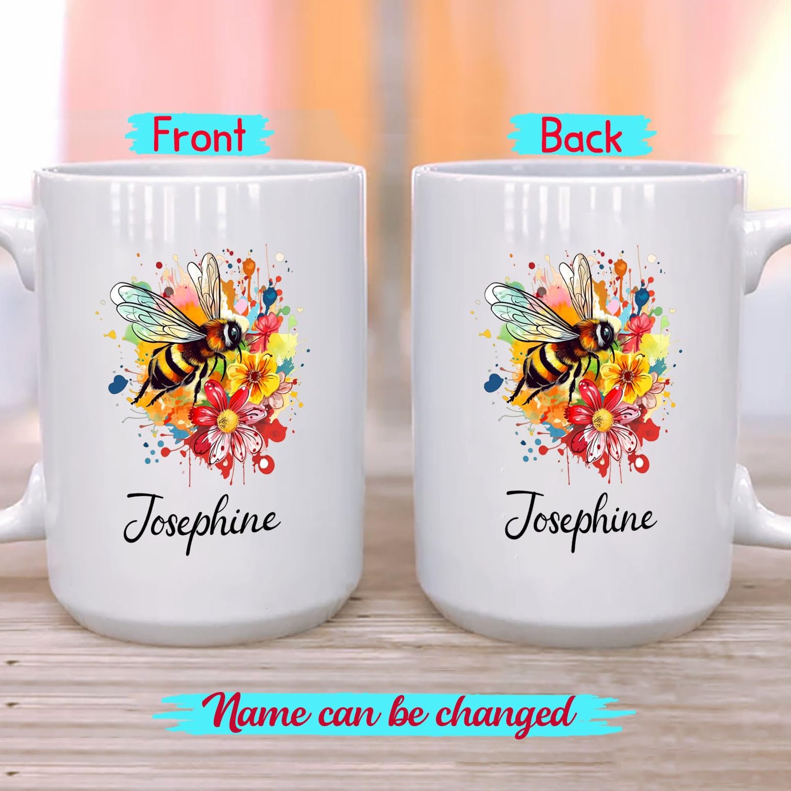 Personalized Bee Coffee Mug Cup Gift For Men Women Bee Lover Birthday, Customized Bee Honey Coffee Cup With Choose Name, Unique