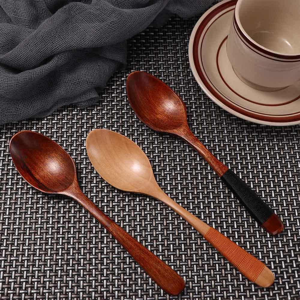 3 Pcs Wooden Soup Spoons, Wood Soup Scoop For Food Eating Mixing Stirring Cooking, Long Handle Wooden Soup Spoon Kitchen Utensil