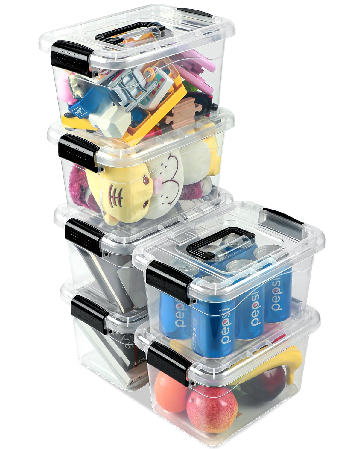 Eoenvivs Plastic Storage Bins With Lids 6 Packs, 7 Quart Storage Organizer Bins With Black Buckle Lids, Stackable Storage Contai