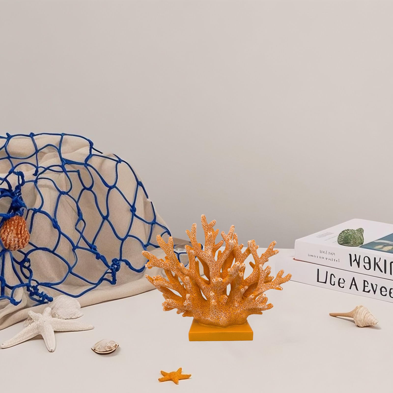 Elegondrar 5.8 H Orange Coral Decor - Resin Coral Statue, Nautical Decor for Home, Bedroom, Bathroom, Living Room, Ocean Themed
