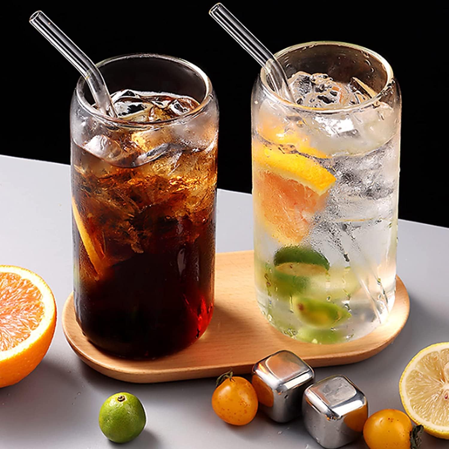 KiKiluxxa Can Glass Tea Coffee Sipper Tumbler with Glass Starw 540ml Glass Fruit Juice Milk Soda Water Drinking Glass Mug with
