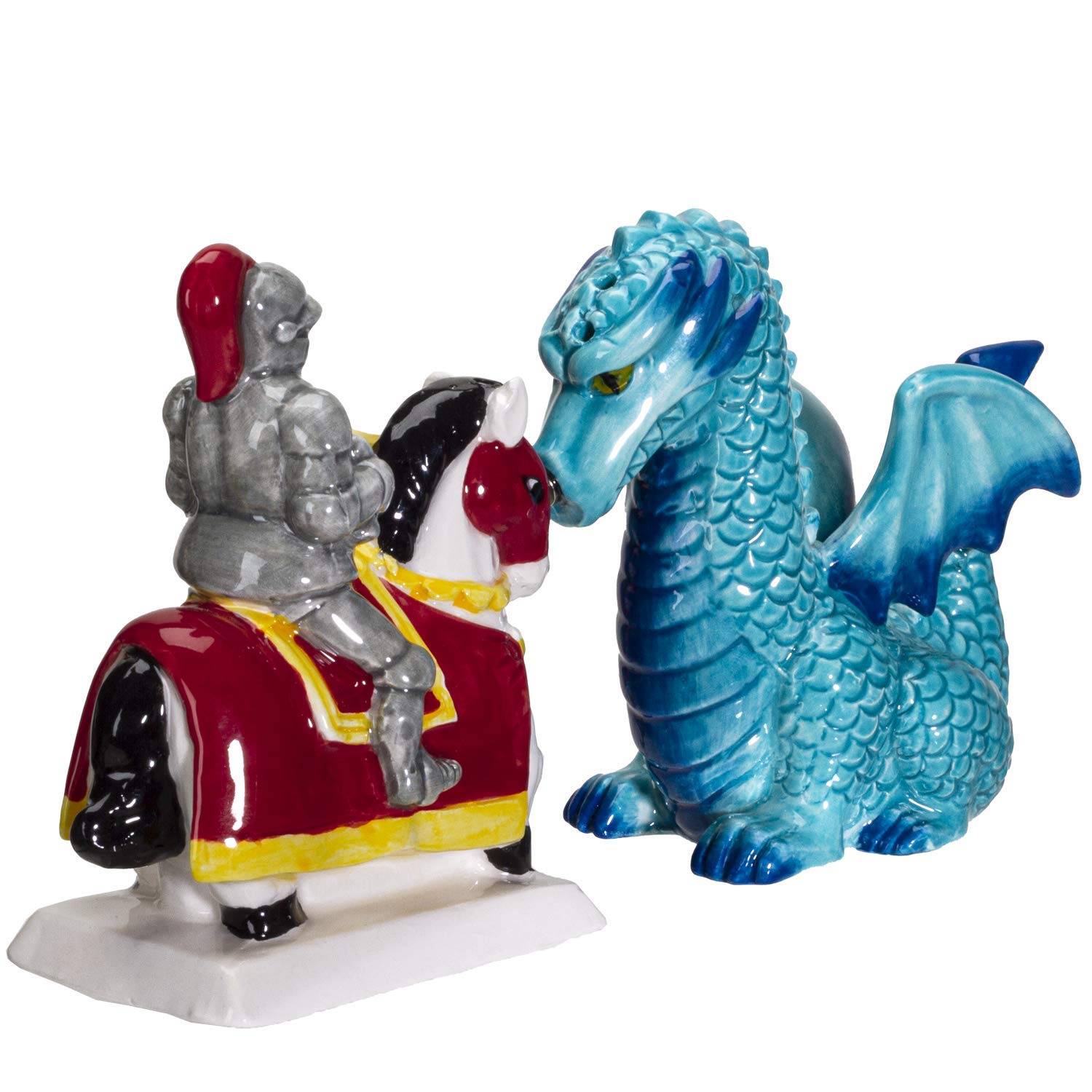 Pacific Giftware Knight on Horse & Dragon Ceramic Salt and Pepper Shakers Set, Natural Clay, Model 13582