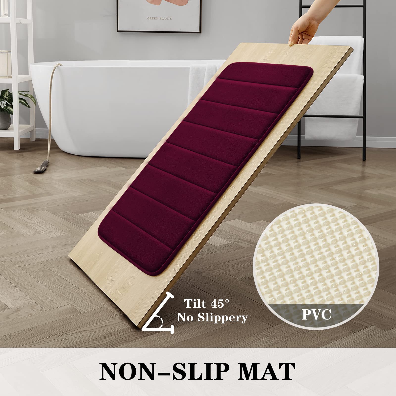 Bysure Bathroom Rugs Sets 2 Piece, Memory Foam Non Slip Extra Soft Absorbent Machine Washable Toilet Bath Mats (Burgundy, 17X24+