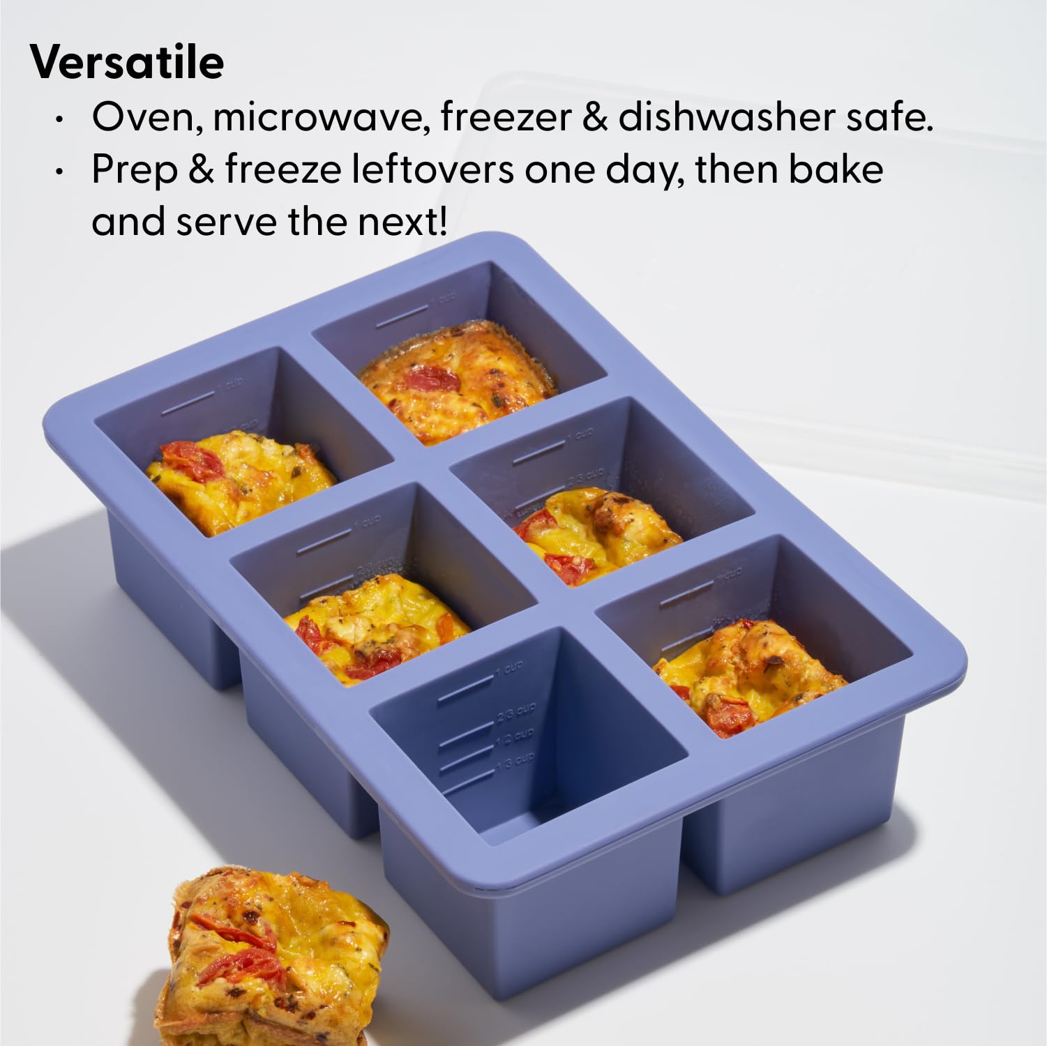 W&P Cup Cubes Silicone Freezer Tray With Lid, Charcoal, Makes 6 Perfect 1-Cup Portions, Freeze & Store Soup, Broth, Sauce, Lefto