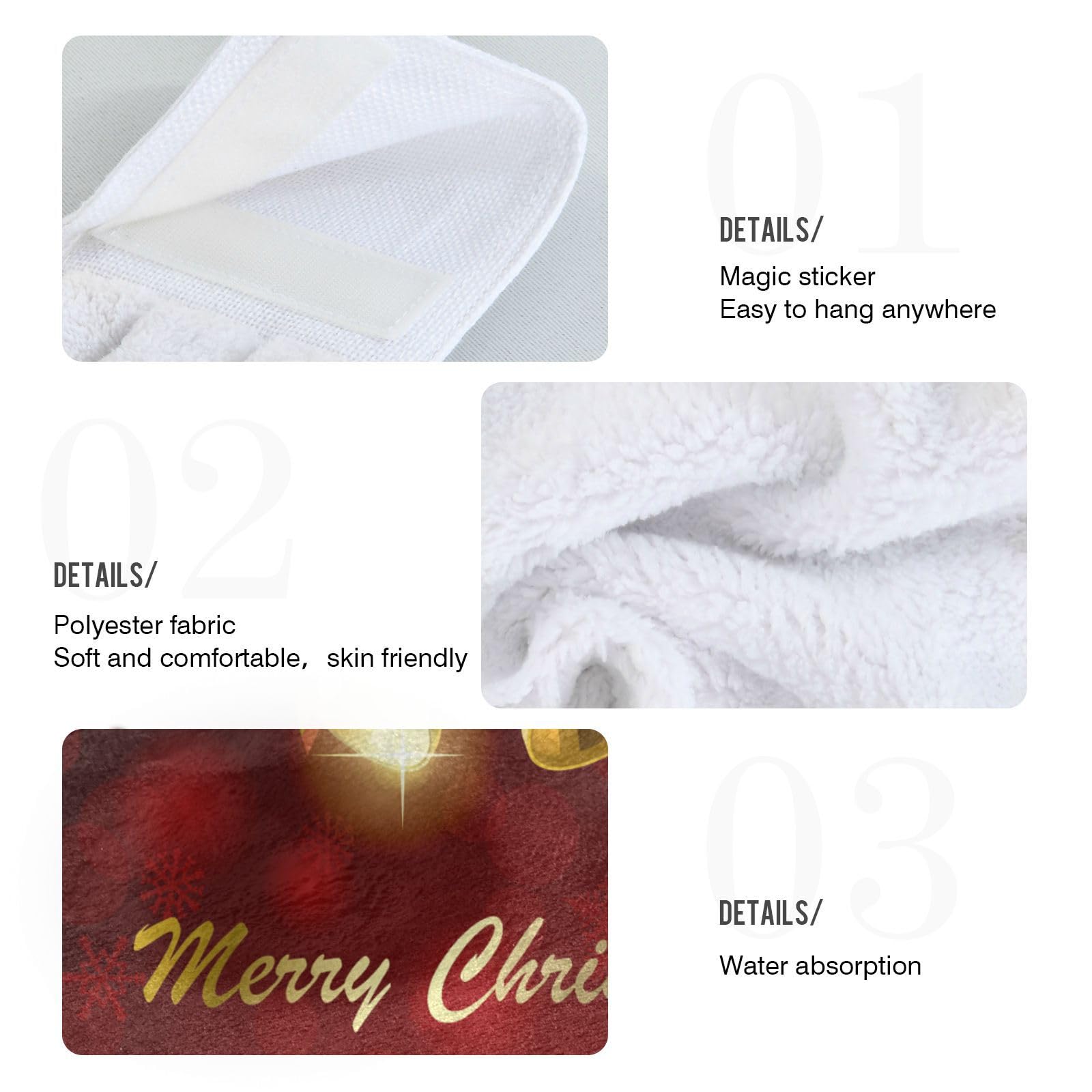 Christmas Gold Bells Hand Towels Hanging Kitchen Towels 2 Pieces Bathroom Towels Tie Towel Tea Towels For Farmhouse Home Decor