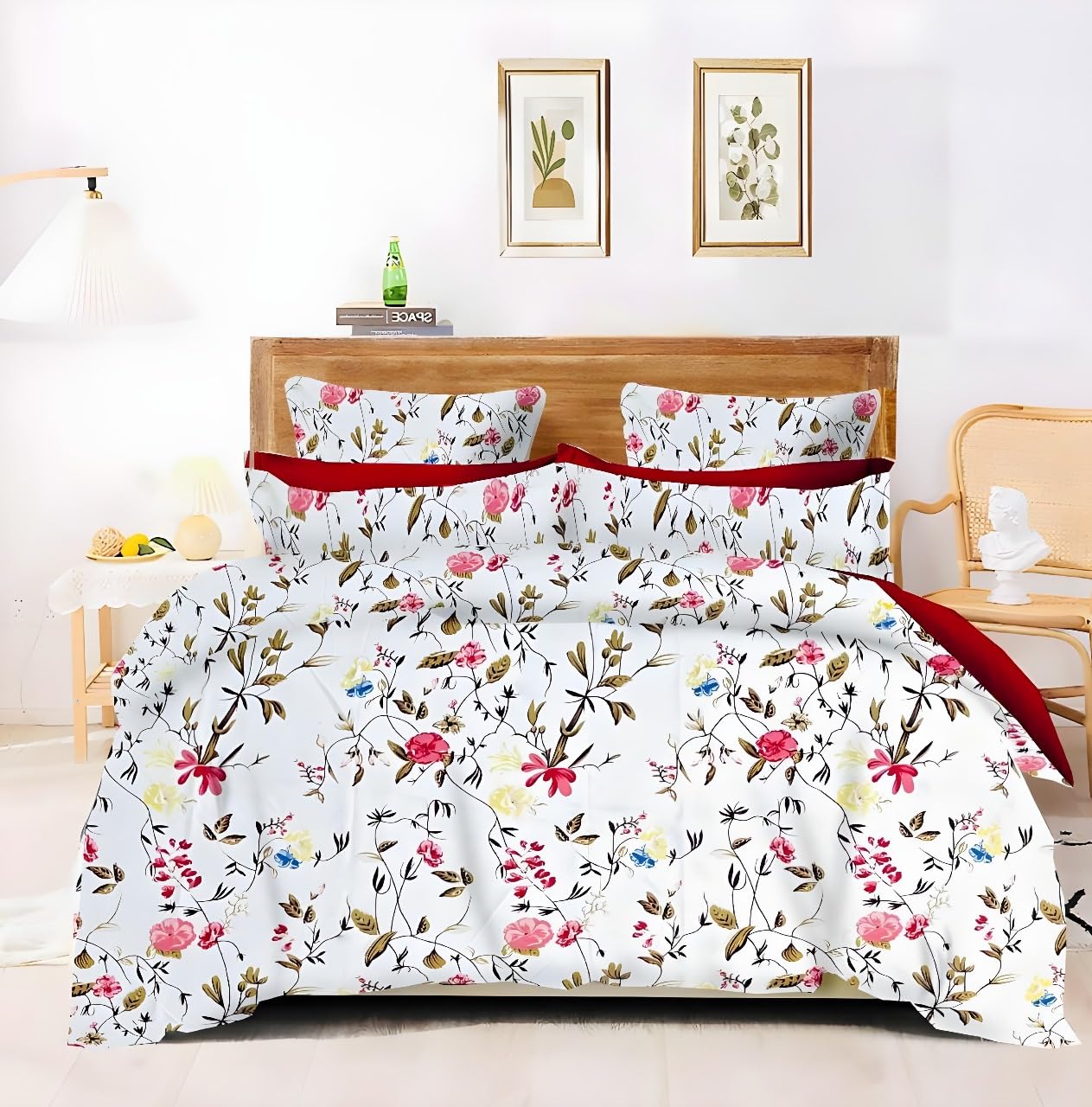 Eliza Krafts Elastic Fitted Bed Sheet For Double Size Bed,Bed Sheet For Double Bed,Glace Cotton Bed Cover,All Around Elastic Bed