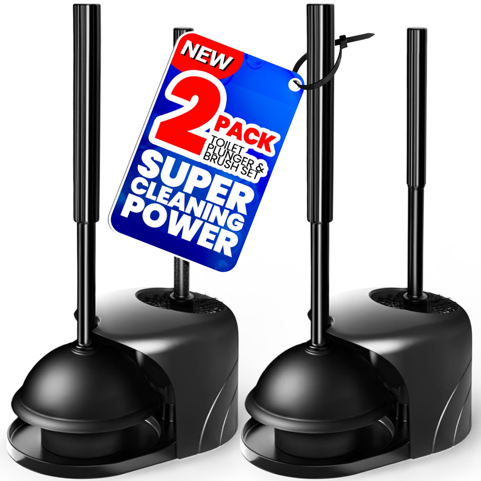 Denvlex 2Pack 2 in 1 Toilet Brush and Plunger Set, Extended Handle Plunger,Toilet Bowl Brush Plunger Set,Bathroom Cleaning Tools