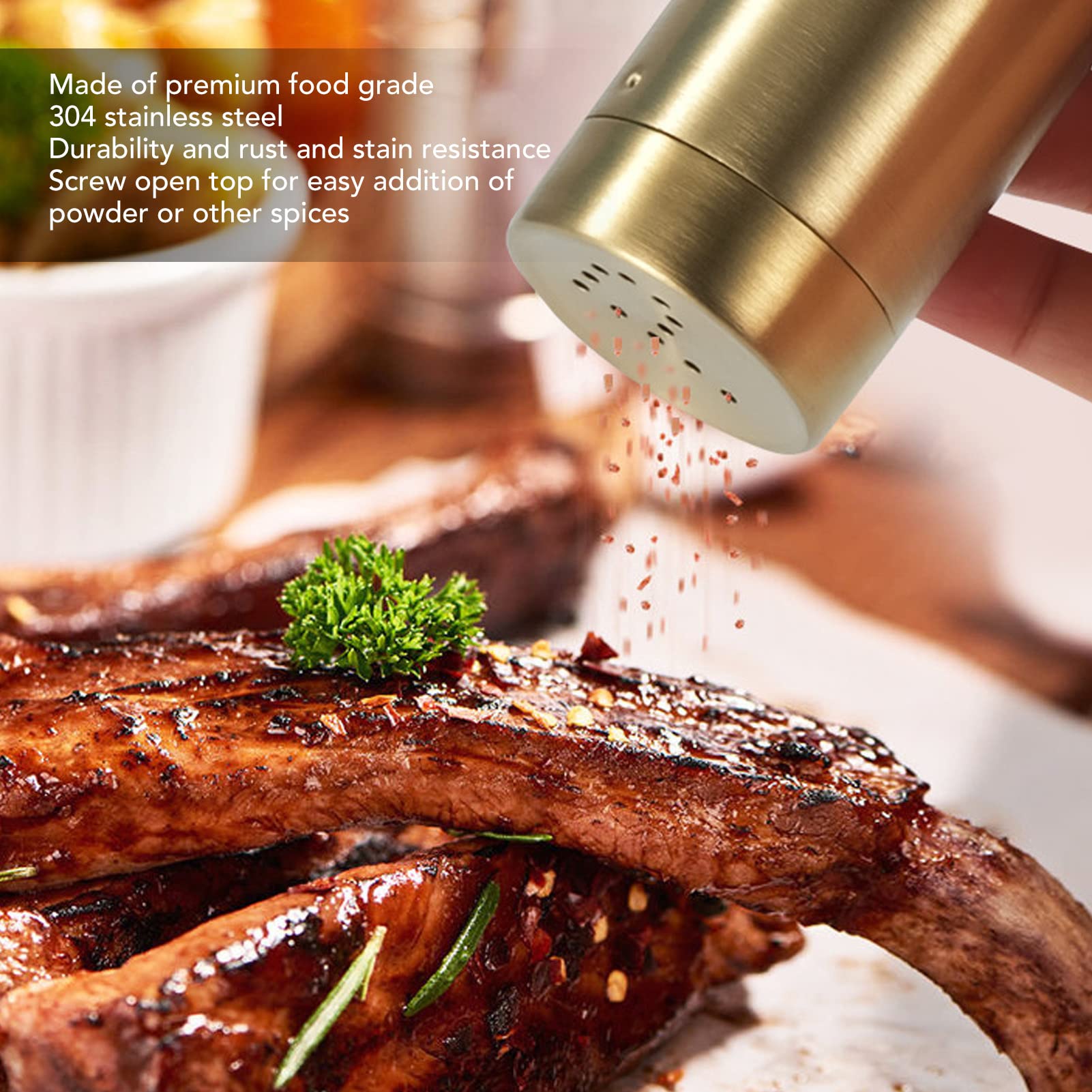 Gold Spice Jar,Dewin 2Pcs Gold Spice Jar Stainless Steel Rustproof Screw Open Top Seasoning Shaker Bottle For Salt Sugar Pepper