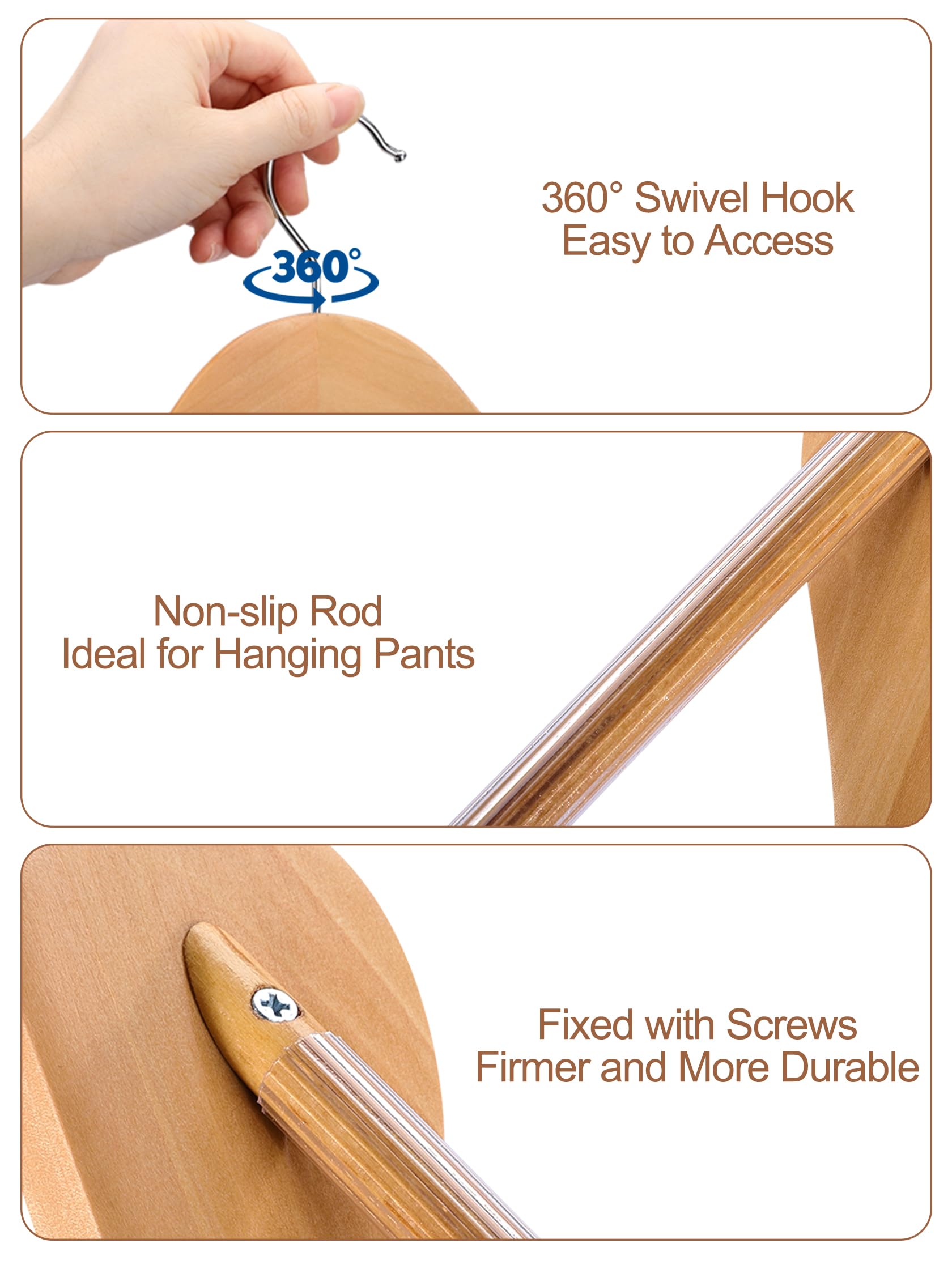 HOUSE DAY Wide Shoulder Wooden Hangers  Suit Hangers with Non Slip Pants Bar  Smooth Finish 360? Swivel Hook High-Grade Solid Wood Coat Hangers for Dress  Jacket  Heavy Clothes Hanger 6 Pack (Natural)