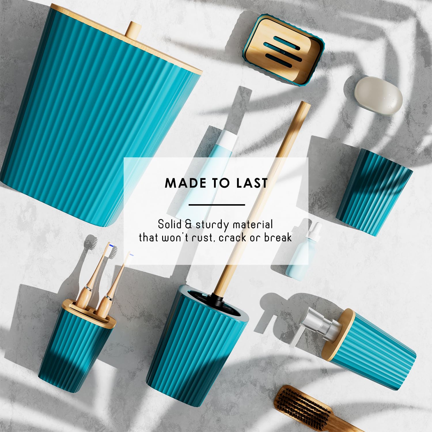 Clara Clark Bathroom Accessories Set - Teal Bathroom Set, 20Pc Bathroom Accessory Set, Shower Curtain Set, Toilet Brush, Trash C