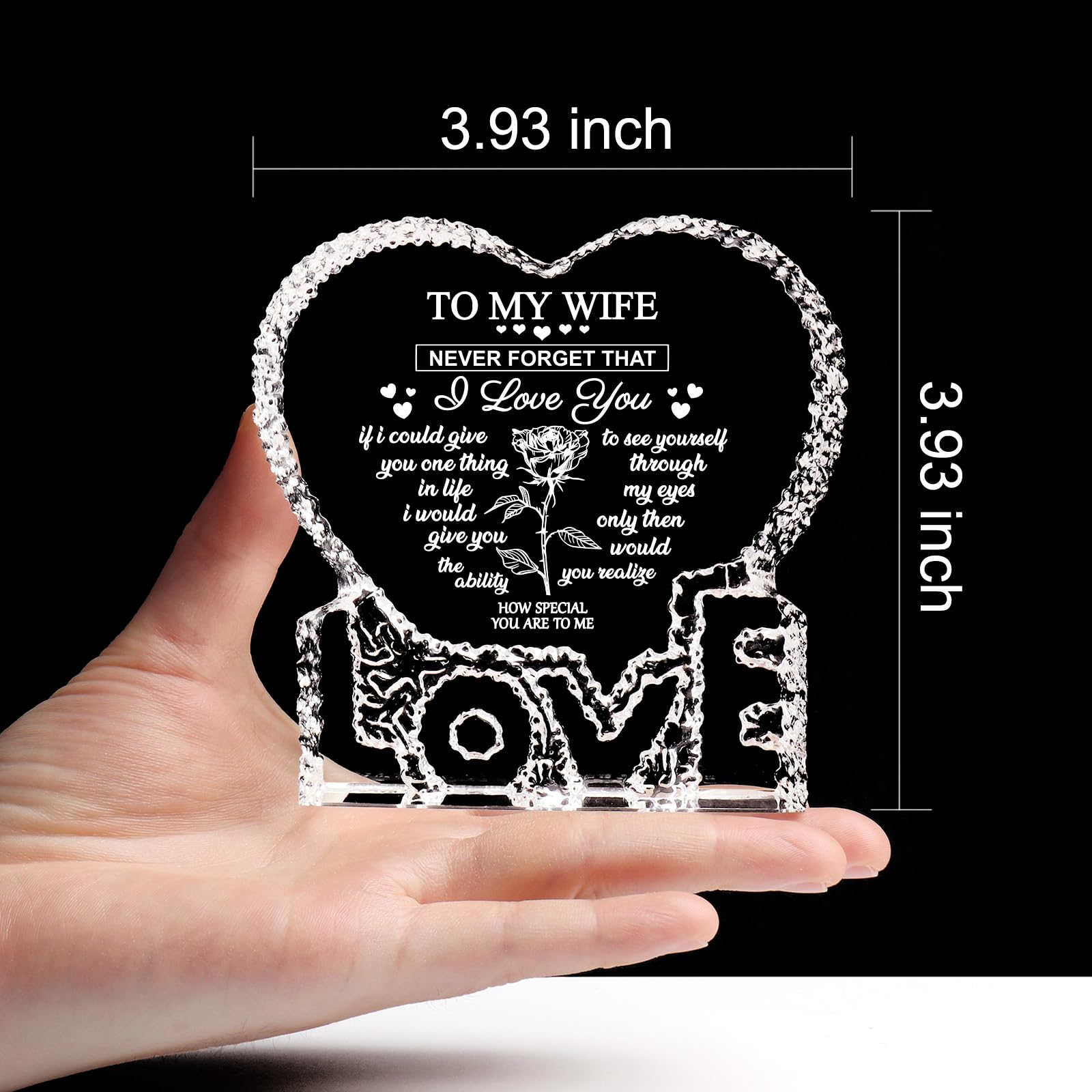 ZHSHWAT Mothers Day Birthday Gifts for Wife -Wife Birthday Gift Ideas,Husband to My Wife Heart-Shaped Crystal Keepsakes Christma