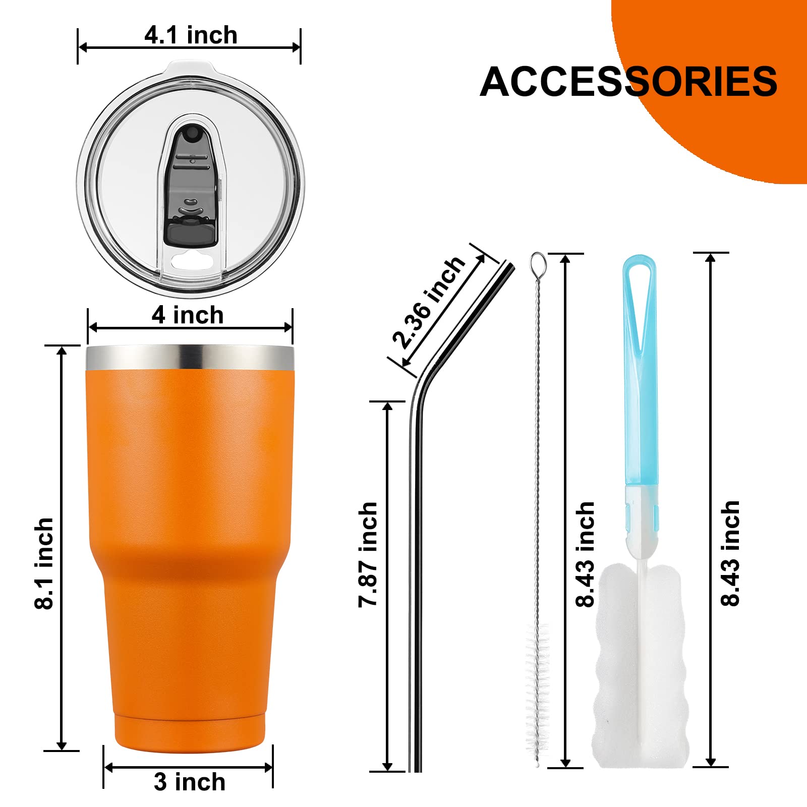 COMOOO 30oz Tumbler Stainless Steel Insulated Tumbler with Lid Double Wall Vacuum Coffee Cup Large Travel Mug for Hot and Cold Drinks  Home  Office  School Party (Orange  4 Pack)