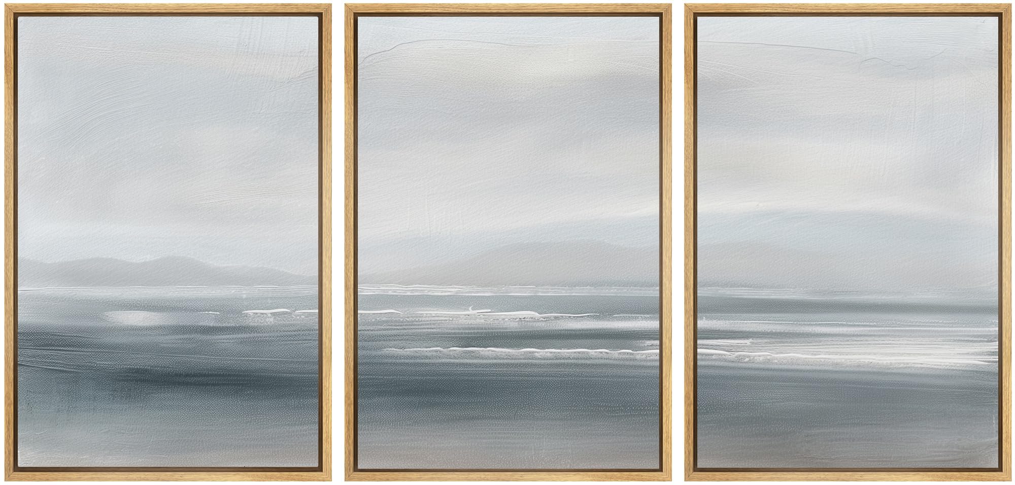 Signwin Framed Canvas Print Wall Art Set Serenity Seascape Soft Blue Ocean Views Modern Art Decorative Rustic Calm/Zen For Livin