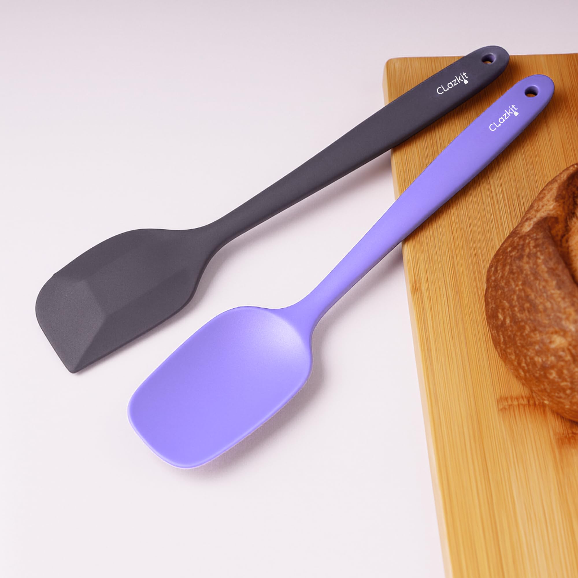 Clazkit Large Spatula & Large Spoon (Set Of 2, Grey & Lavender) Non-Stick Silicone Spatula Set For Cooking & Baking, Heat-Resist