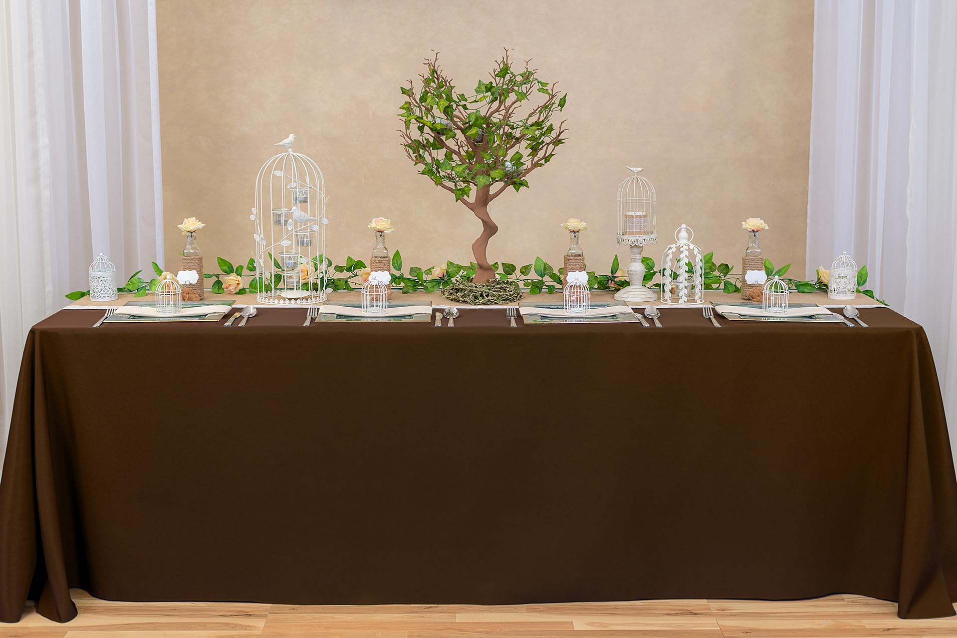Ltc Linens Bulk 10-Pack Rectangular Tablecloths 90 In X 156 In With Rounded Corners - Chocolate Table Covers For 8 Ft Table Floo