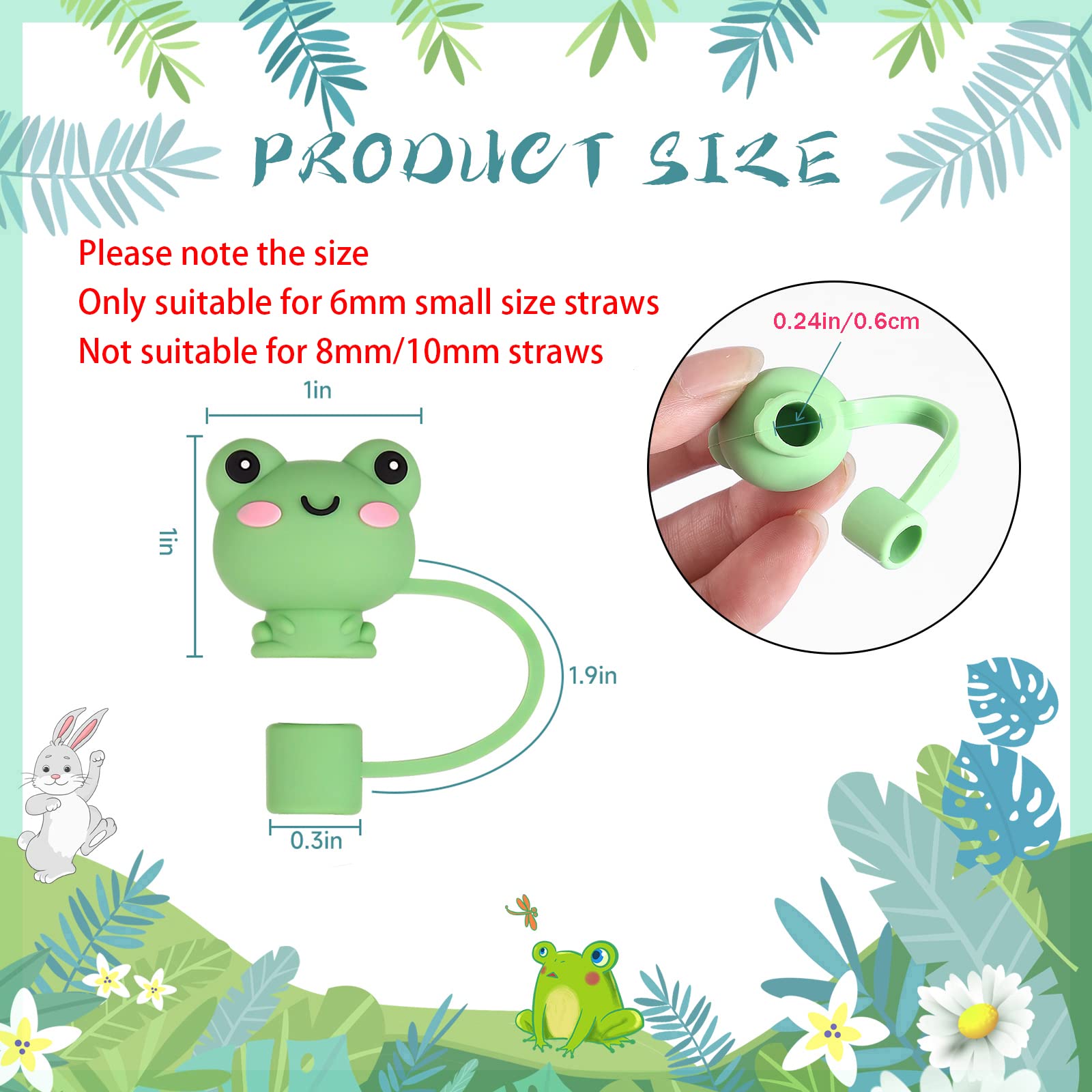 8Pcs Animals Straw Tips Cover Reusable 6Mm Straw Toppers Dust-Proof Straw Protector Cover Plugs For Tumblers Small Straws Portab