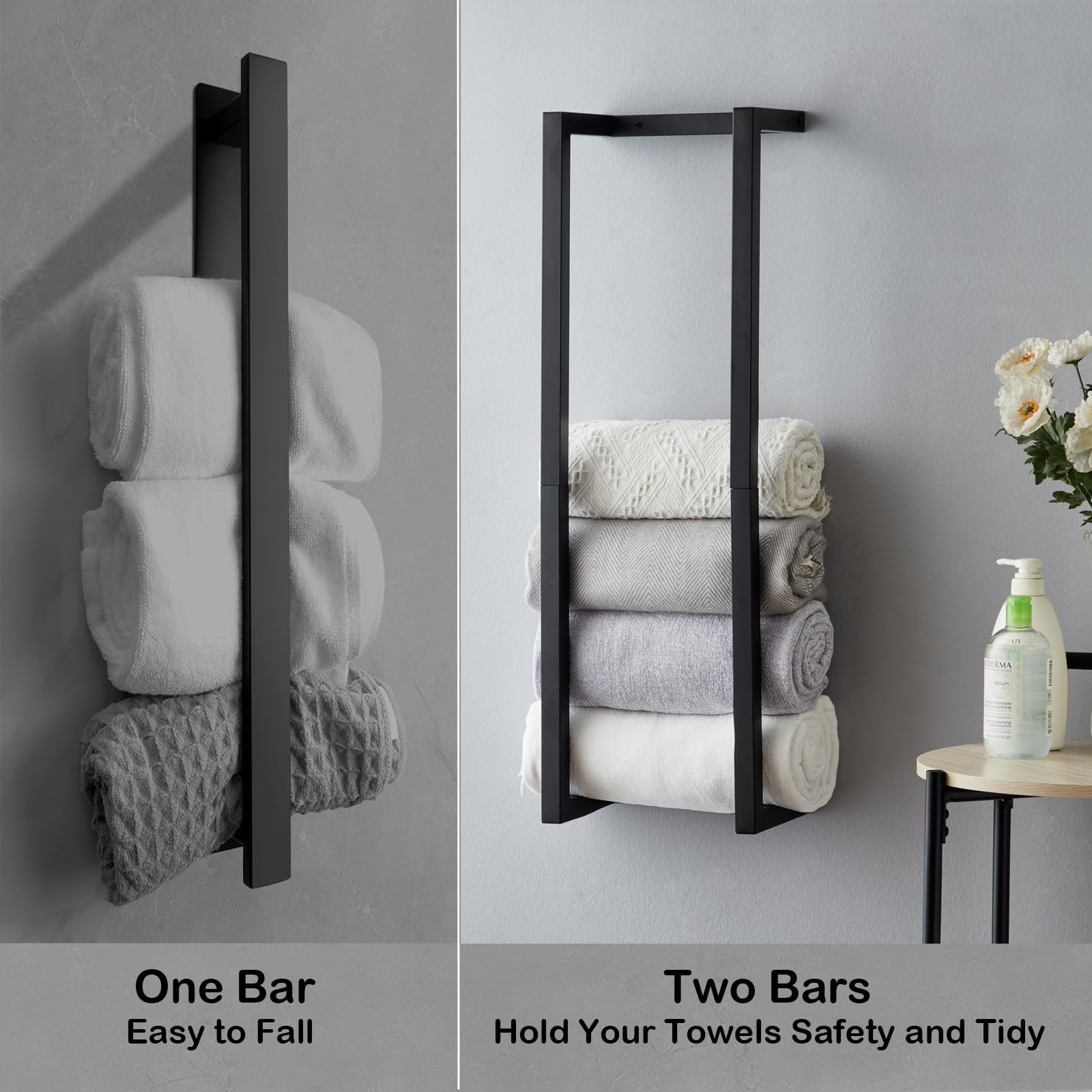 Towel Rack For Rolled Towels, Towel Rack For Bathroom,Wall Mounted Metal Bathroom Organizer, Bath Towel Holder Wall For Modern S