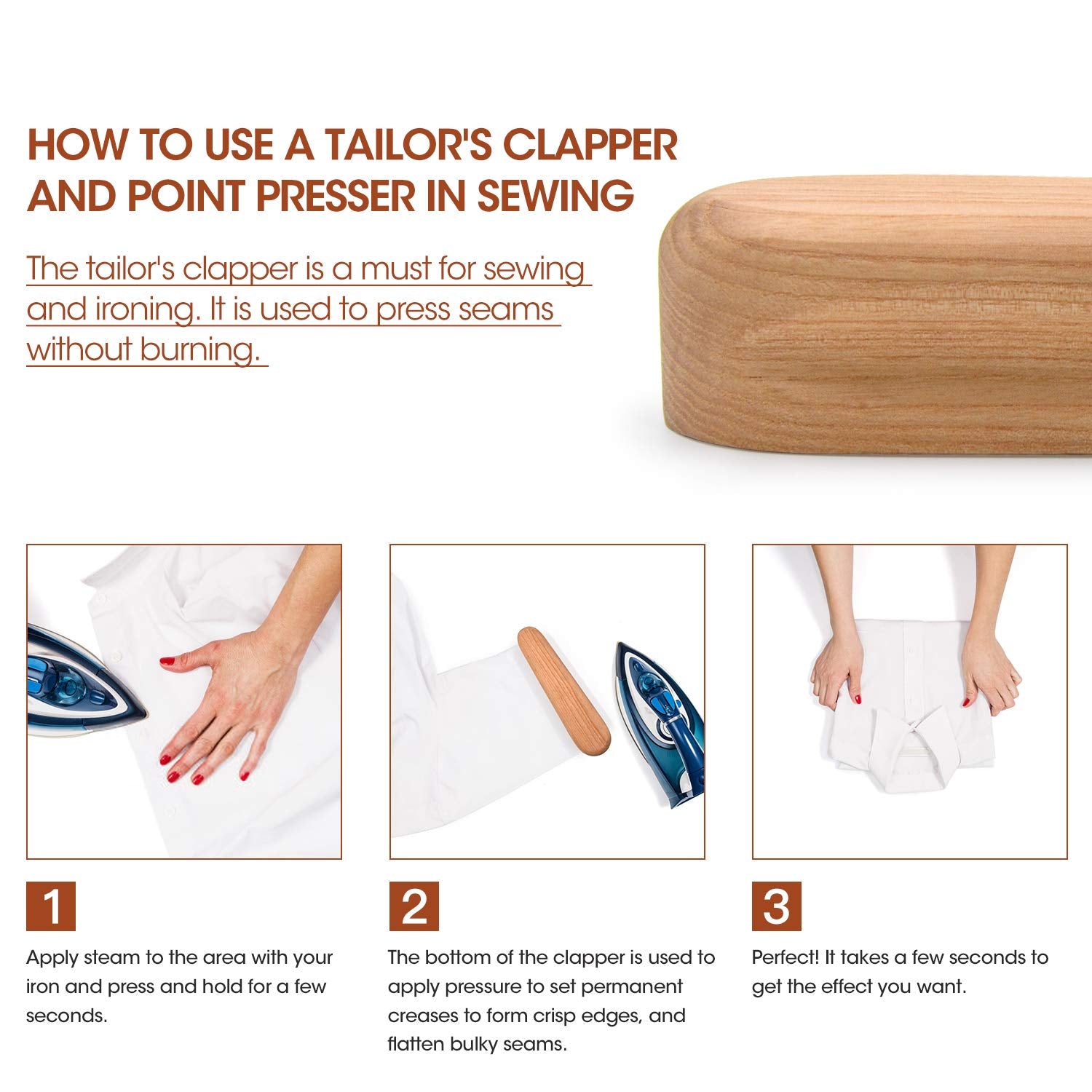 Mardili Hard Wood Tailors Clapper For Steam Iron To Set A Steam