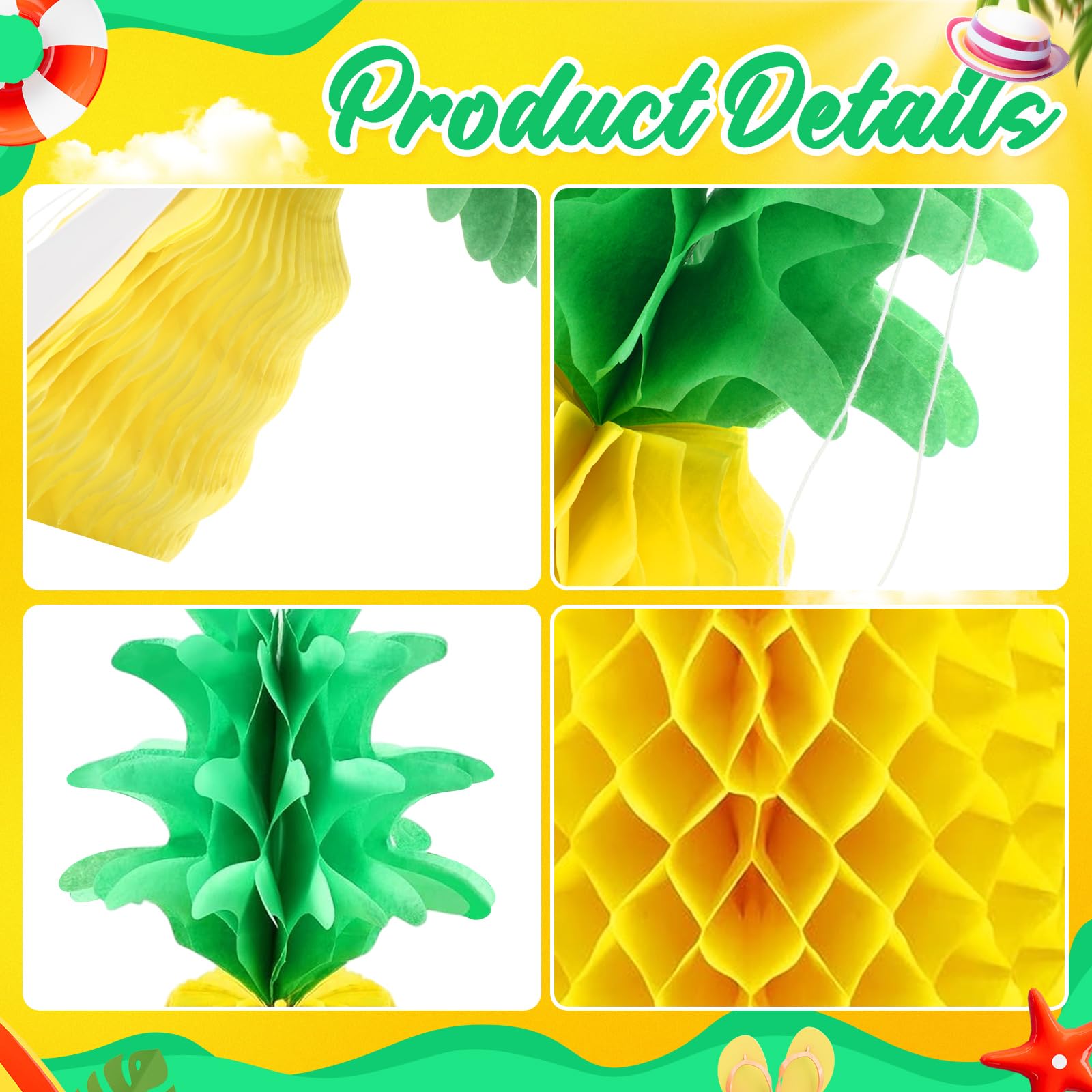 Blulu 20 Pcs 14 Inch Pineapple Honeycomb Centerpieces Tissue Paper Pineapple Table Hanging Decorations for Tropical Luau Hawaiia