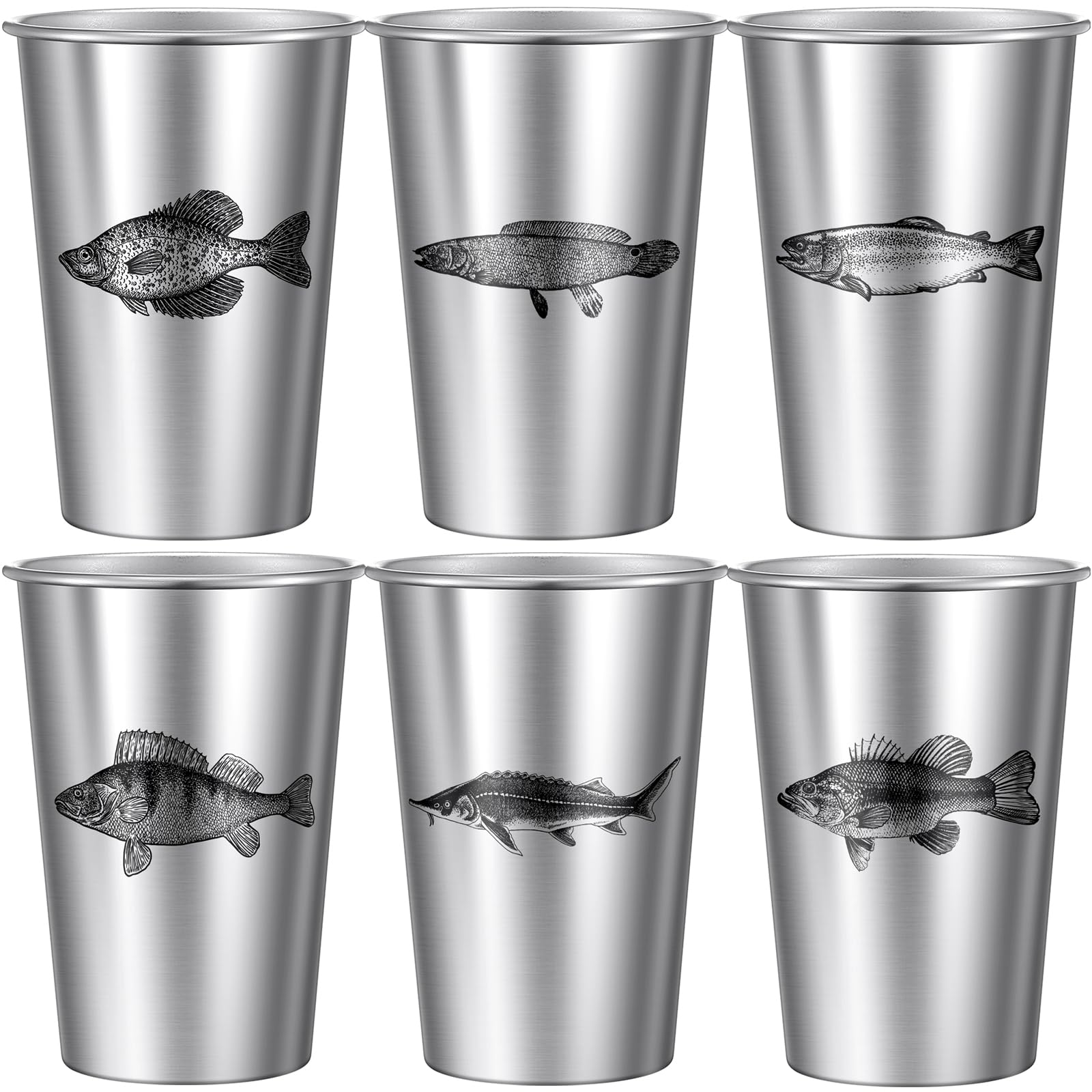 Potchen 6 Pack Stainless Steel Pint Cups 16 oz Stackable Metal Drinking Mugs Metal Drinking Glasses Funny Gifts for Guys Travel 